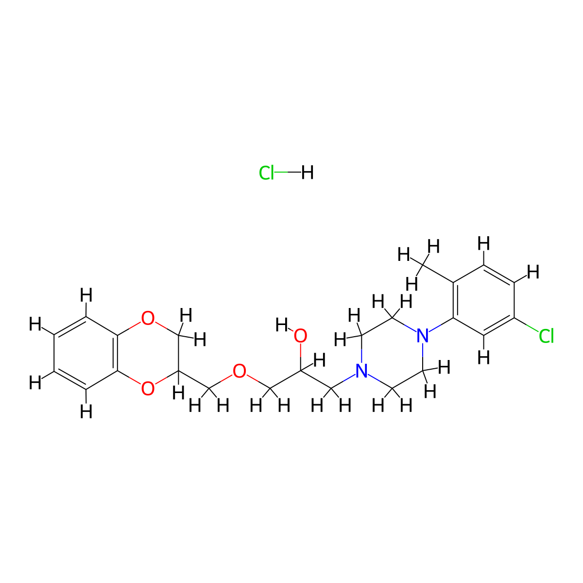 1-(4-(5-Chloro-2-methylphenyl)piperazin-1-yl)-3-((2,3-dihydrobenzo[b][1,4]dioxin-2-yl)methoxy)propan-2-ol hydrochloride molecular structure, CAS 1216561-90-8