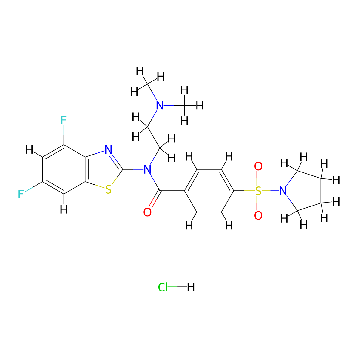 N-(4,6-difluorobenzo[d]thiazol-2-yl)-N-(2-(dimethylamino)ethyl)-4-(pyrrolidin-1-ylsulfonyl)benzamide hydrochloride molecular structure, CAS 1216562-21-8