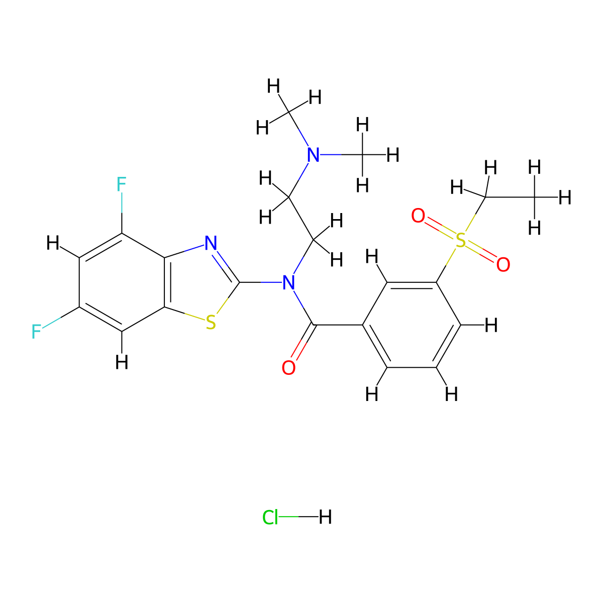 N-(4,6-difluorobenzo[d]thiazol-2-yl)-N-(2-(dimethylamino)ethyl)-3-(ethylsulfonyl)benzamide hydrochloride molecular structure, CAS 1216562-60-5