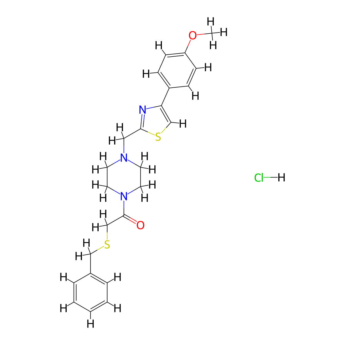 2-(Benzylthio)-1-(4-((4-(4-methoxyphenyl)thiazol-2-yl)methyl)piperazin-1-yl)ethanone hydrochloride molecular structure, CAS 1216563-90-4