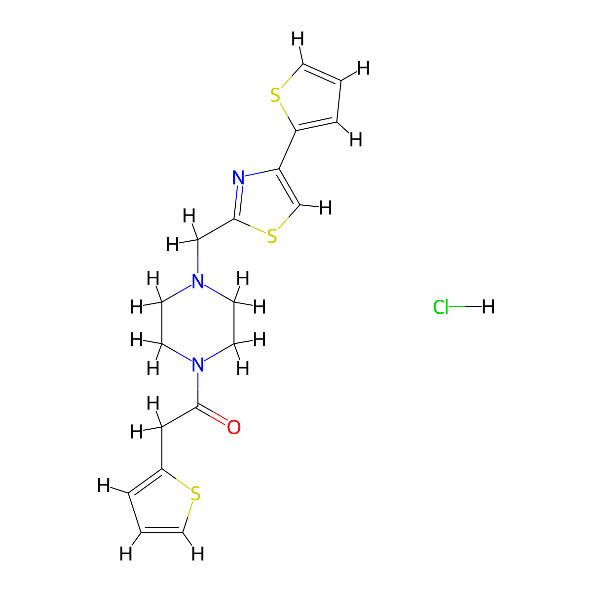 2-(Thiophen-2-yl)-1-(4-((4-(thiophen-2-yl)thiazol-2-yl)methyl)piperazin-1-yl)ethanone hydrochloride molecular structure, CAS 1216565-09-1