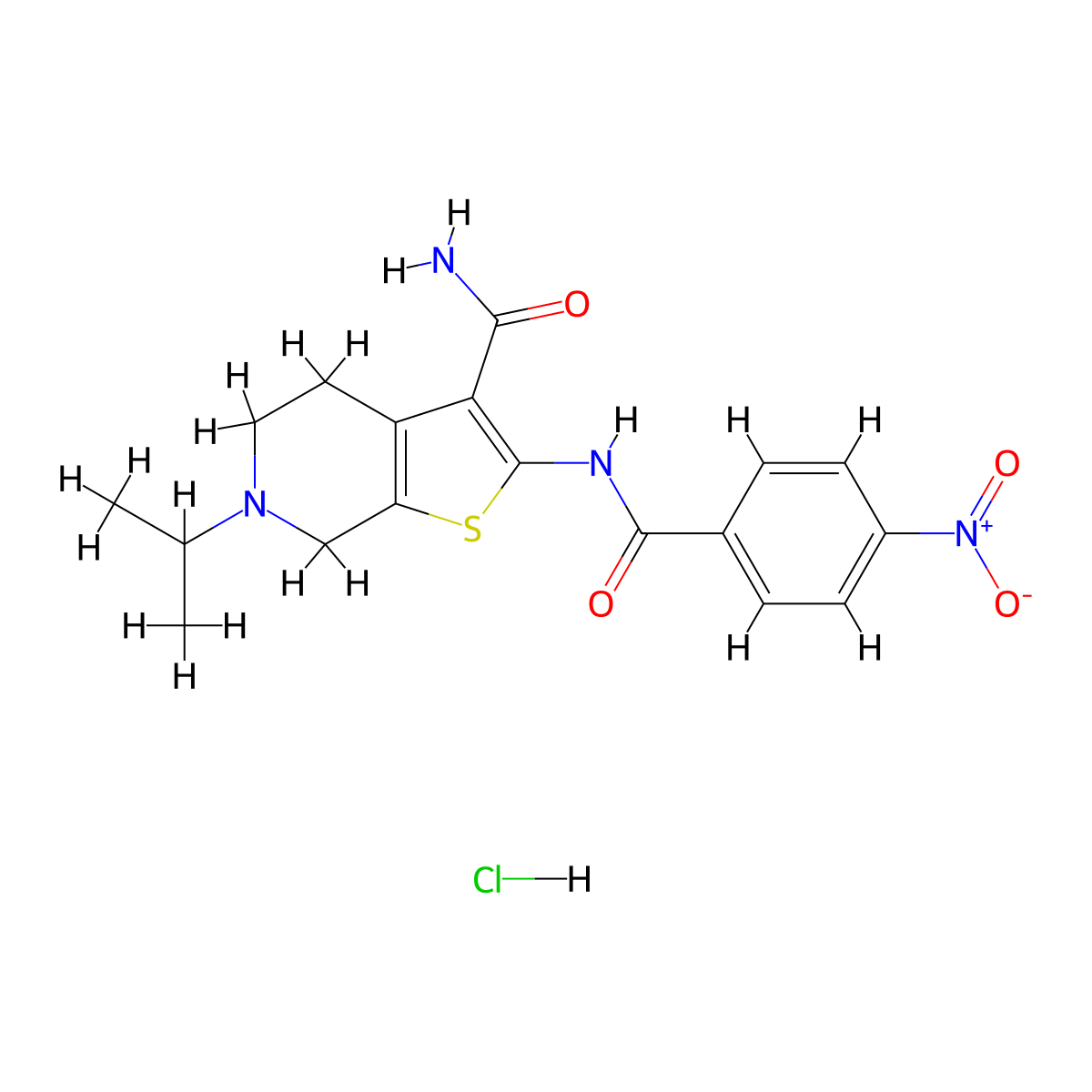 6-Isopropyl-2-(4-nitrobenzamido)-4,5,6,7-tetrahydrothieno[2,3-c]pyridine-3-carboxamide hydrochloride molecular structure, CAS 1216565-20-6