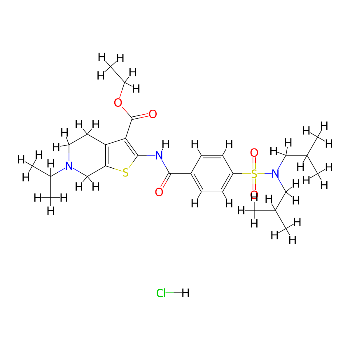 ethyl 2-(4-(N,N-diisobutylsulfamoyl)benzamido)-6-isopropyl-4,5,6,7-tetrahydrothieno[2,3-c]pyridine-3-carboxylate hydrochloride molecular structure, CAS 1216567-31-5