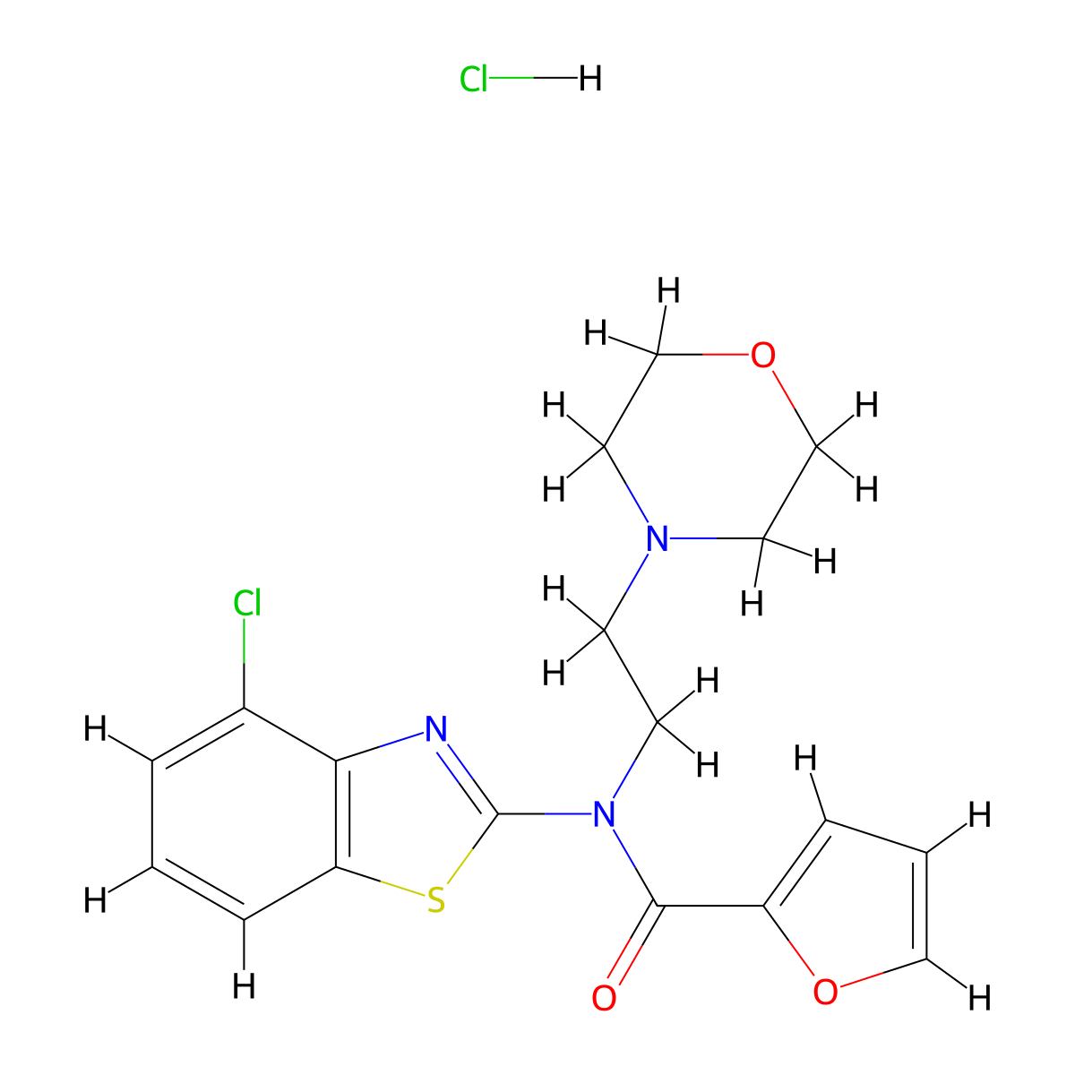 N-(4-chlorobenzo[d]thiazol-2-yl)-N-(2-morpholinoethyl)furan-2-carboxamide hydrochloride molecular structure, CAS 1216570-38-5