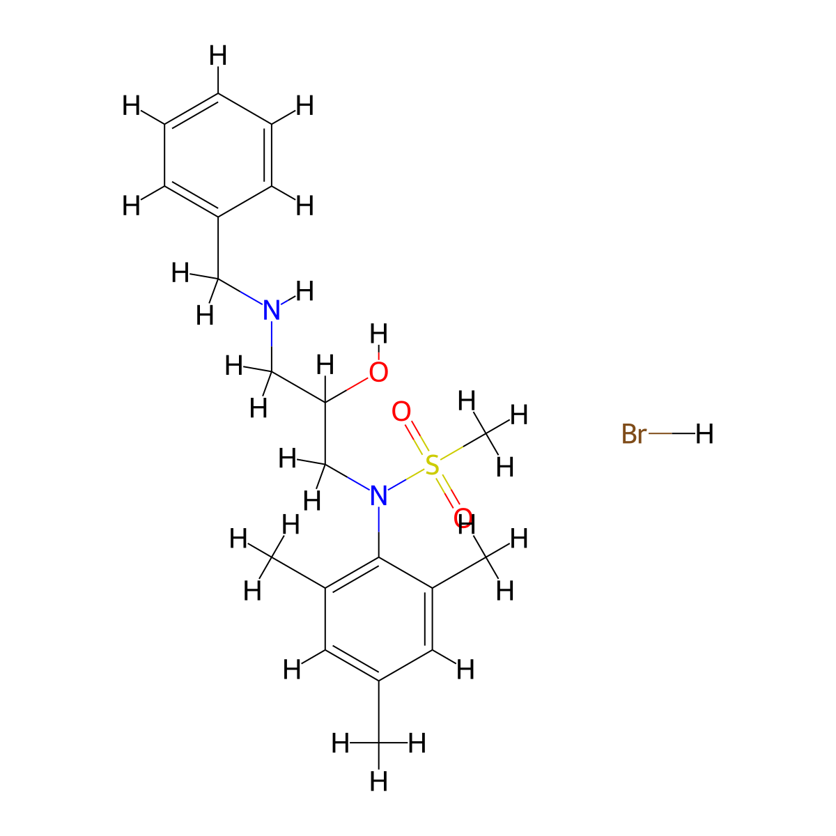 N-(3-(benzylamino)-2-hydroxypropyl)-N-mesitylmethanesulfonamide hydrobromide molecular structure, CAS 1216571-44-6