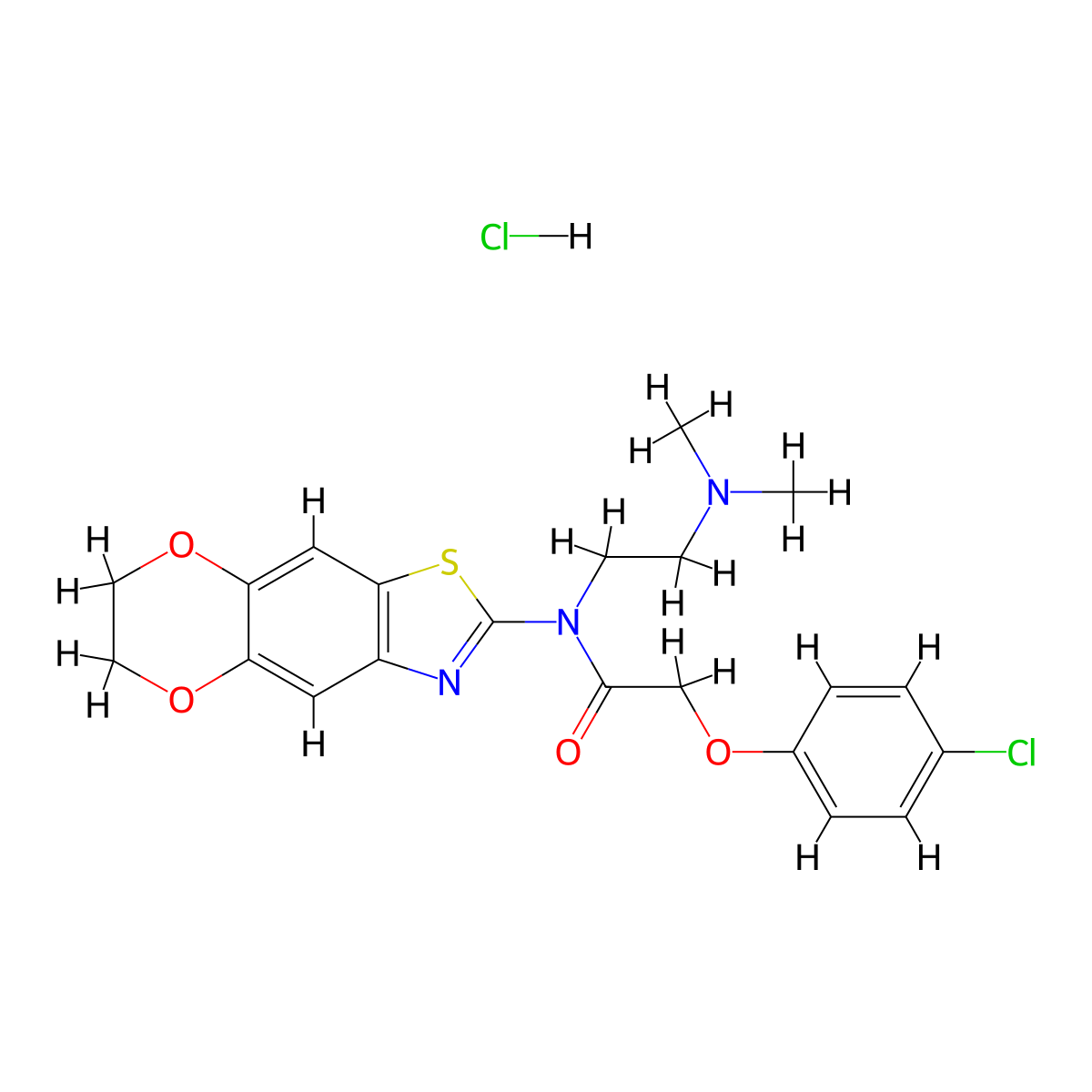 2-(4-chlorophenoxy)-N-[2-(dimethylamino)ethyl]-N-{10,13-dioxa-4-thia-6-azatricyclo[7.4.0.0^{3,7}]trideca-1,3(7),5,8-tetraen-5-yl}acetamide hydrochloride molecular structure, CAS 1216572-86-9