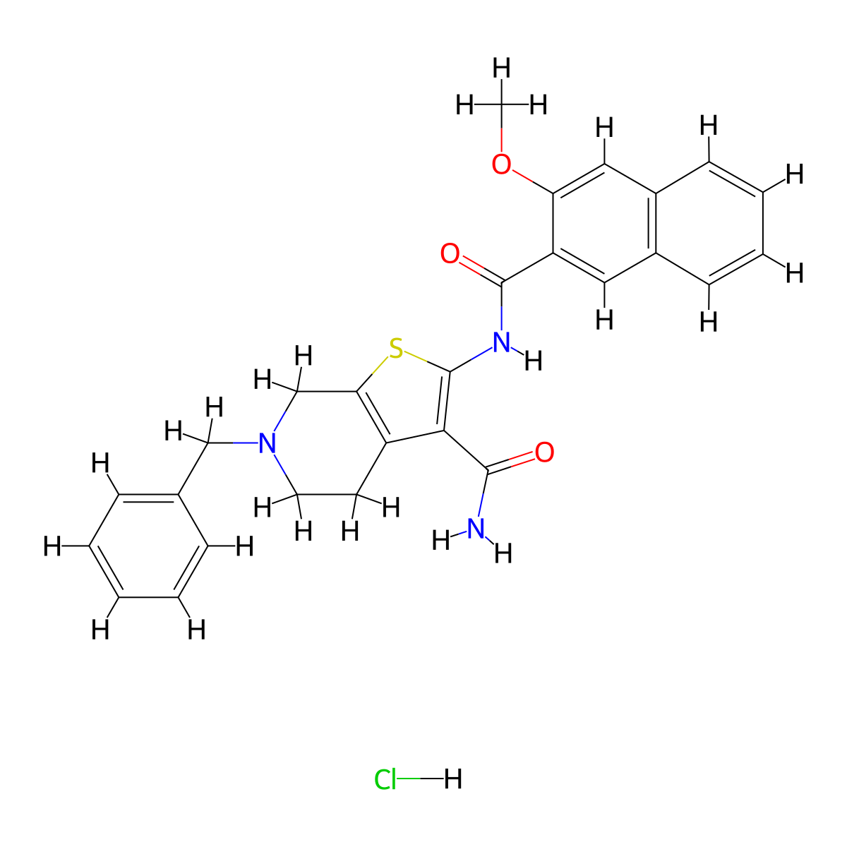 6-Benzyl-2-(3-methoxy-2-naphthamido)-4,5,6,7-tetrahydrothieno[2,3-c]pyridine-3-carboxamide hydrochloride molecular structure, CAS 1216572-88-1