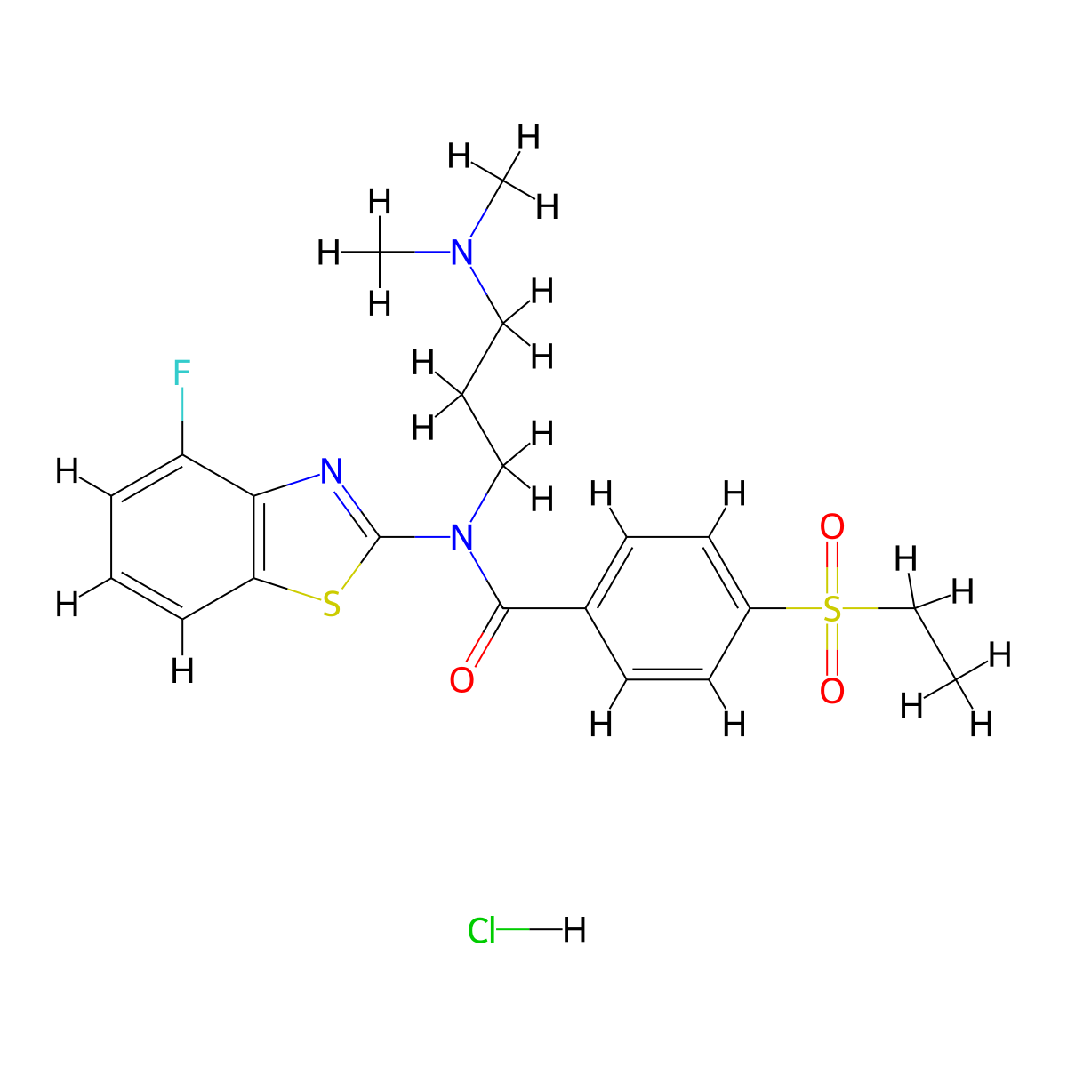 N-(3-(dimethylamino)propyl)-4-(ethylsulfonyl)-N-(4-fluorobenzo[d]thiazol-2-yl)benzamide hydrochloride molecular structure, CAS 1216575-05-1