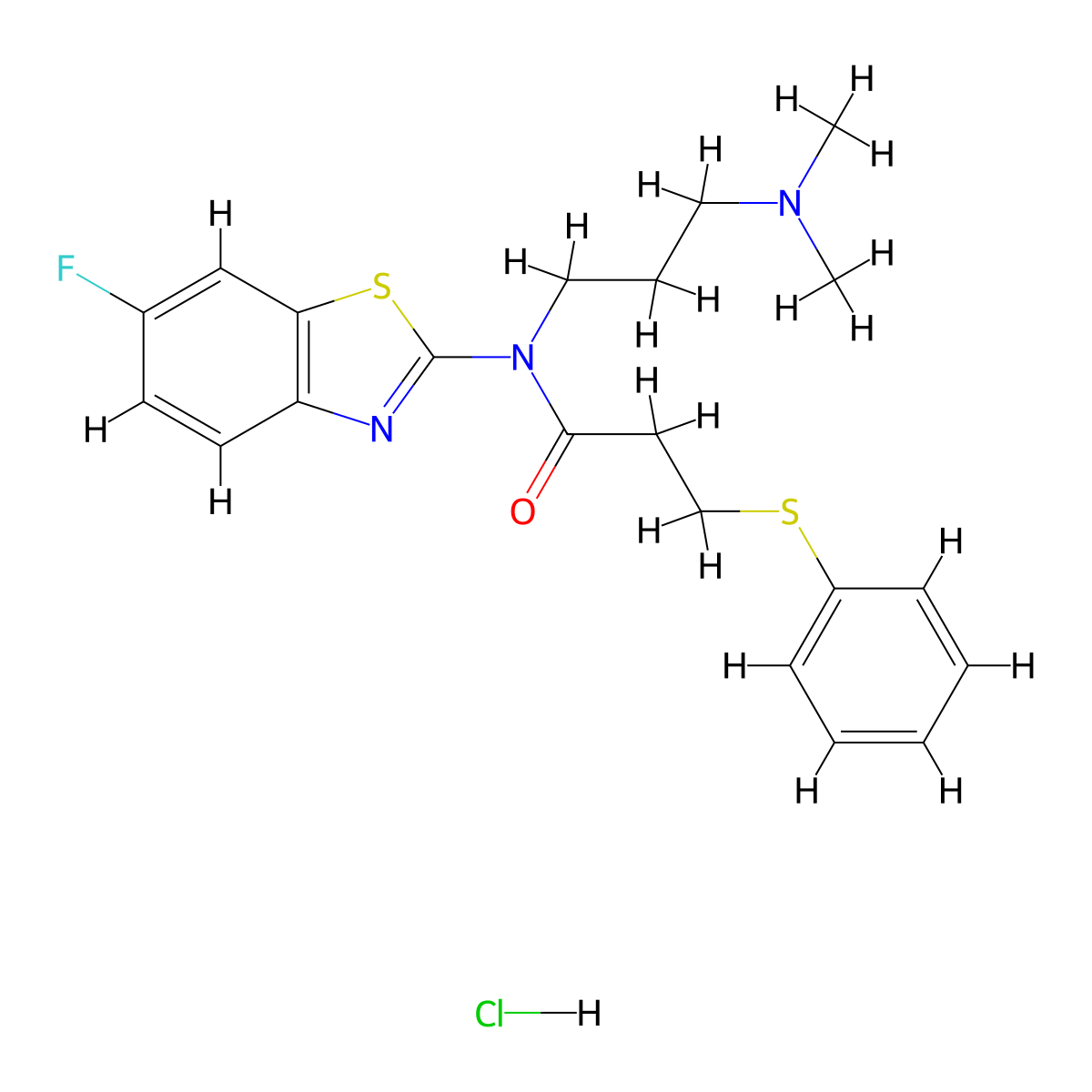 N-(3-(dimethylamino)propyl)-N-(6-fluorobenzo[d]thiazol-2-yl)-3-(phenylthio)propanamide hydrochloride molecular structure, CAS 1216576-21-4