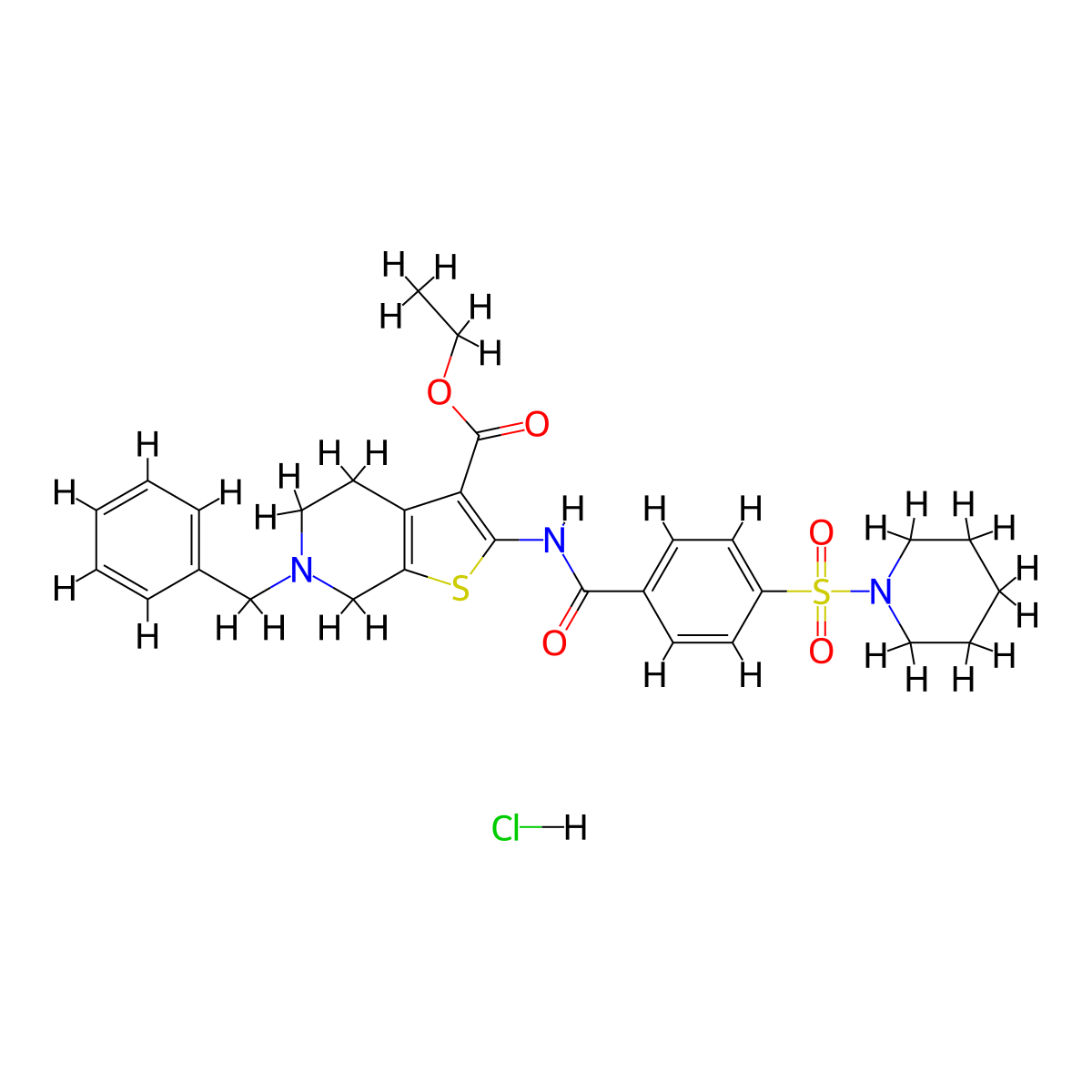 ethyl 6-benzyl-2-[4-(piperidine-1-sulfonyl)benzamido]-4H,5H,6H,7H-thieno[2,3-c]pyridine-3-carboxylate hydrochloride molecular structure, CAS 1216577-68-2