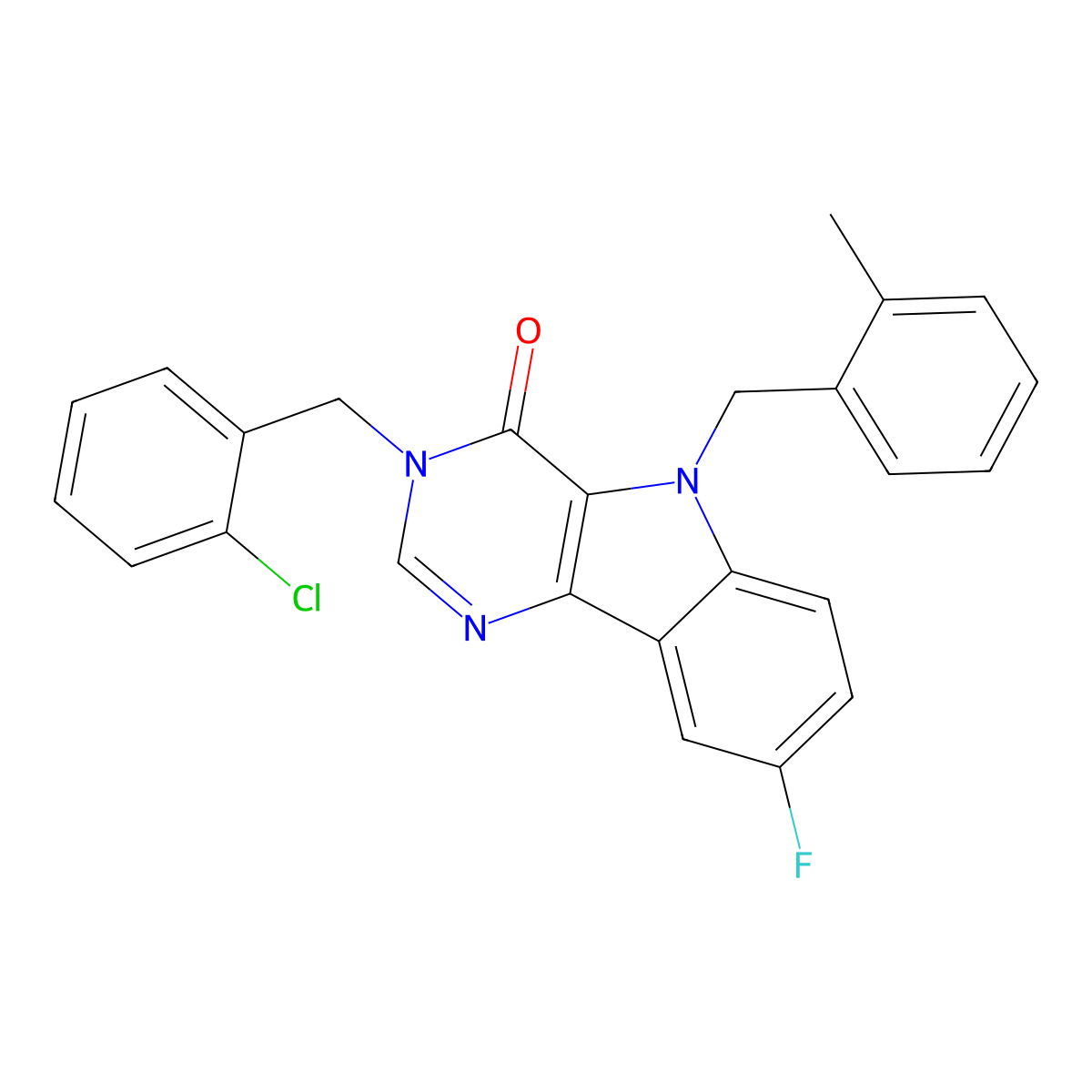 3-(2-chlorobenzyl)-8-fluoro-5-(2-methylbenzyl)-3,5-dihydro-4H-pyrimido[5,4-b]indol-4-one molecular structure, CAS 1216578-31-2