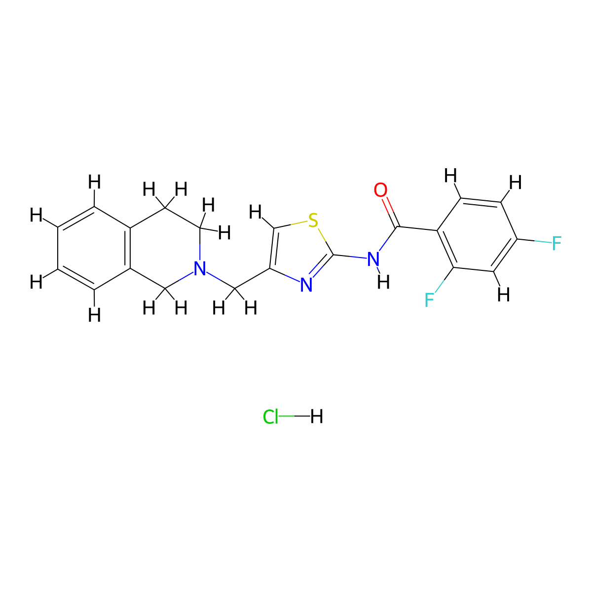 N-(4-((3,4-dihydroisoquinolin-2(1H)-yl)methyl)thiazol-2-yl)-2,4-difluorobenzamide hydrochloride molecular structure, CAS 1216578-94-7