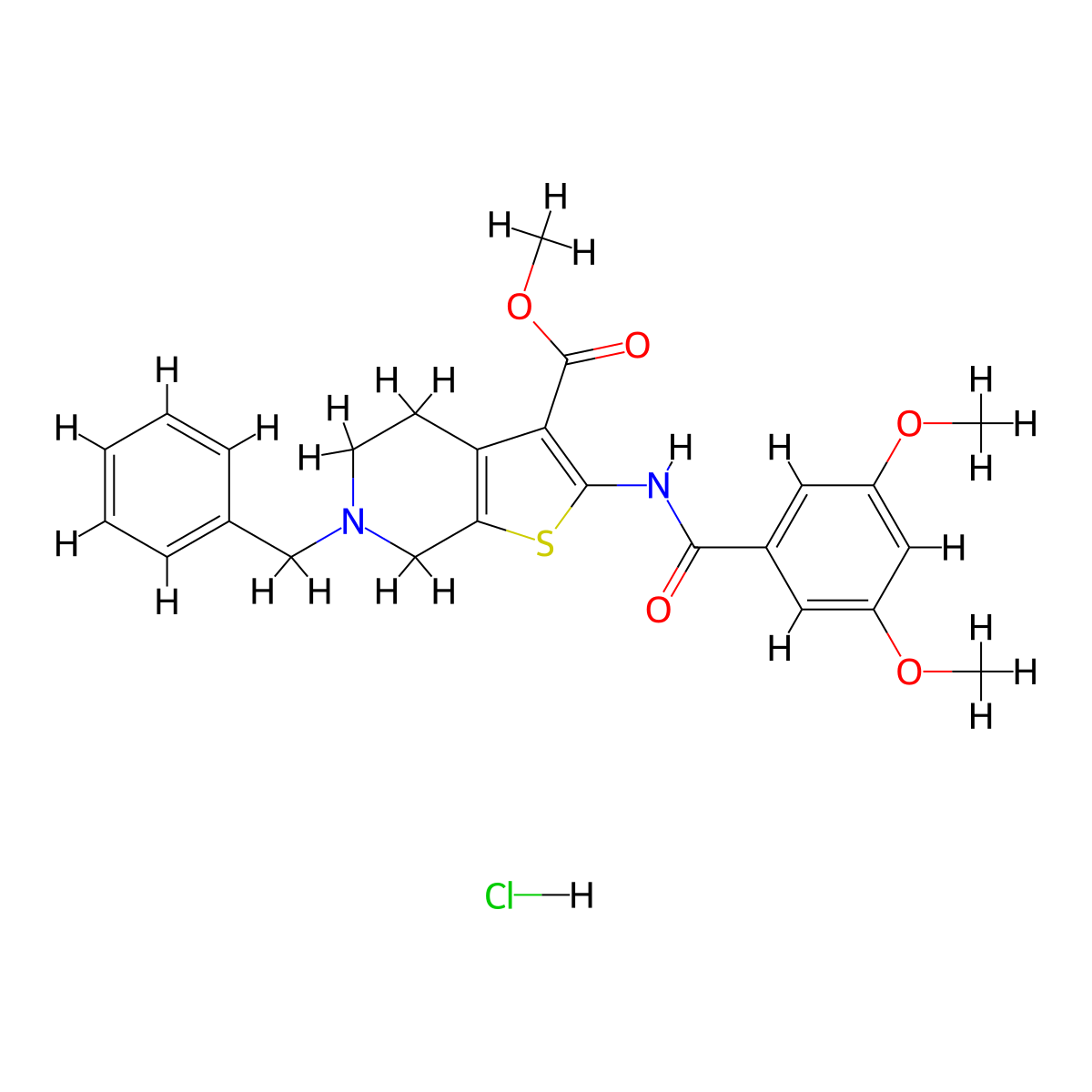 Methyl 6-benzyl-2-(3,5-dimethoxybenzamido)-4,5,6,7-tetrahydrothieno[2,3-c]pyridine-3-carboxylate hydrochloride molecular structure, CAS 1216579-11-1