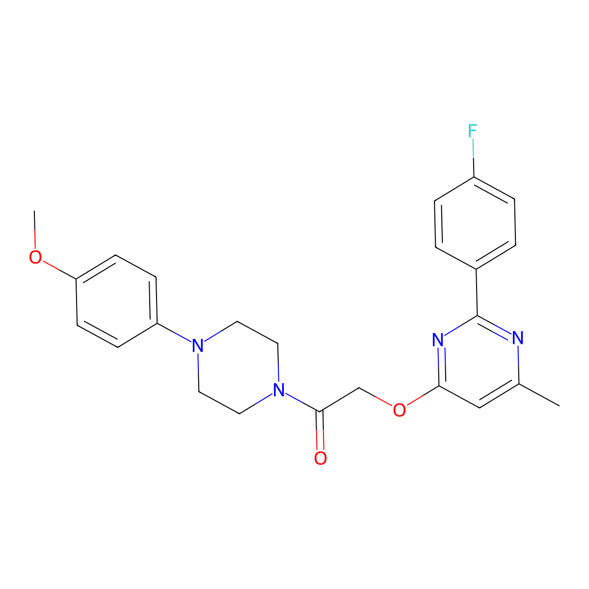 2-((2-(4-Fluorophenyl)-6-methylpyrimidin-4-yl)oxy)-1-(4-(4-methoxyphenyl)piperazin-1-yl)ethanone molecular structure, CAS 1216579-12-2