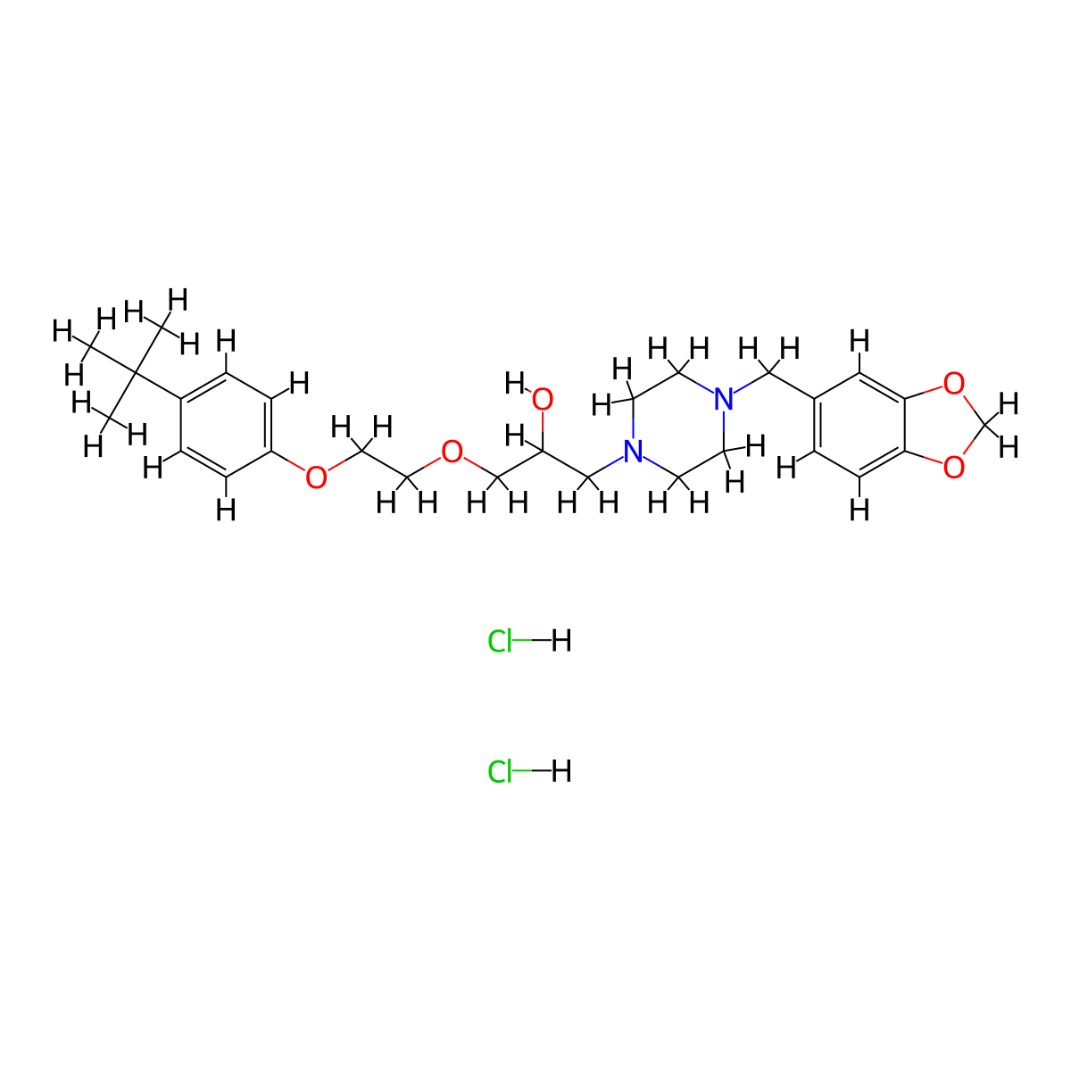1-(4-(Benzo[d][1,3]dioxol-5-ylmethyl)piperazin-1-yl)-3-(2-(4-(tert-butyl)phenoxy)ethoxy)propan-2-ol dihydrochloride molecular structure, CAS 1216579-27-9