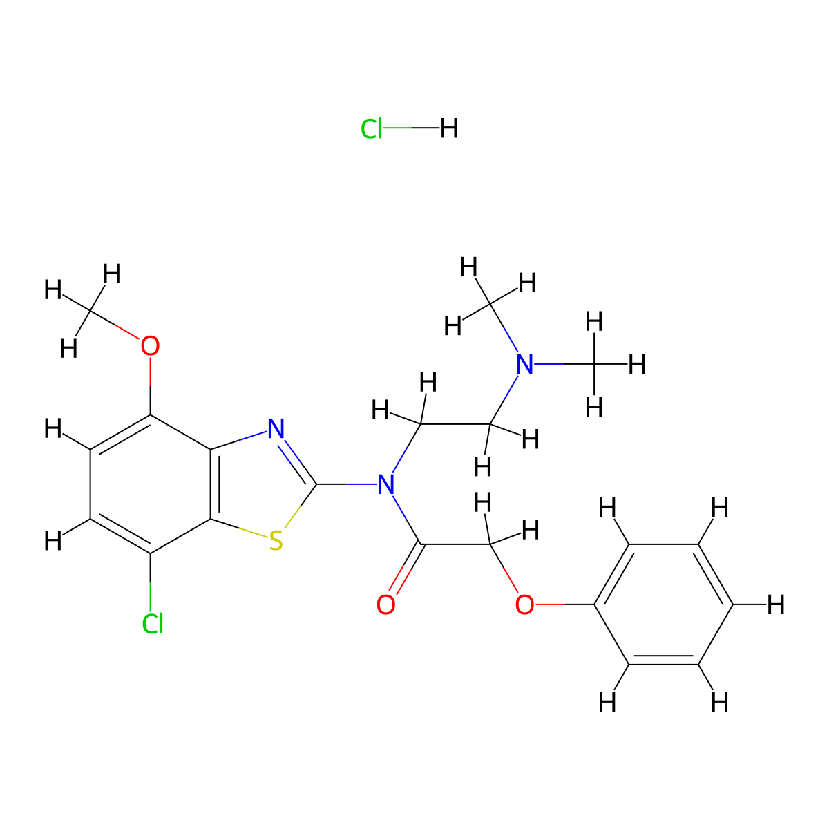 N-(7-chloro-4-methoxybenzo[d]thiazol-2-yl)-N-(2-(dimethylamino)ethyl)-2-phenoxyacetamide hydrochloride molecular structure, CAS 1216579-47-3