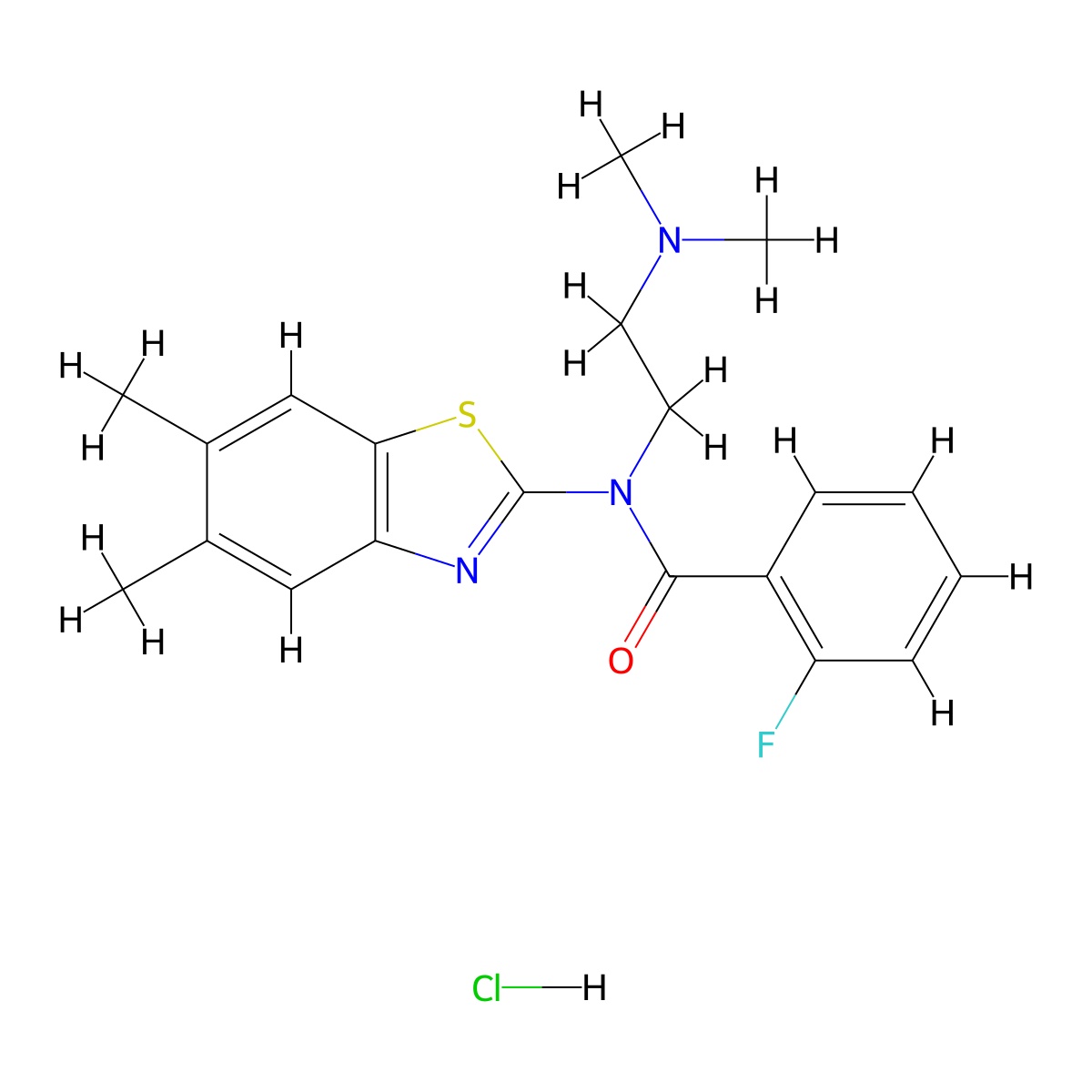N-(2-(dimethylamino)ethyl)-N-(5,6-dimethylbenzo[d]thiazol-2-yl)-2-fluorobenzamide hydrochloride molecular structure, CAS 1216580-75-4