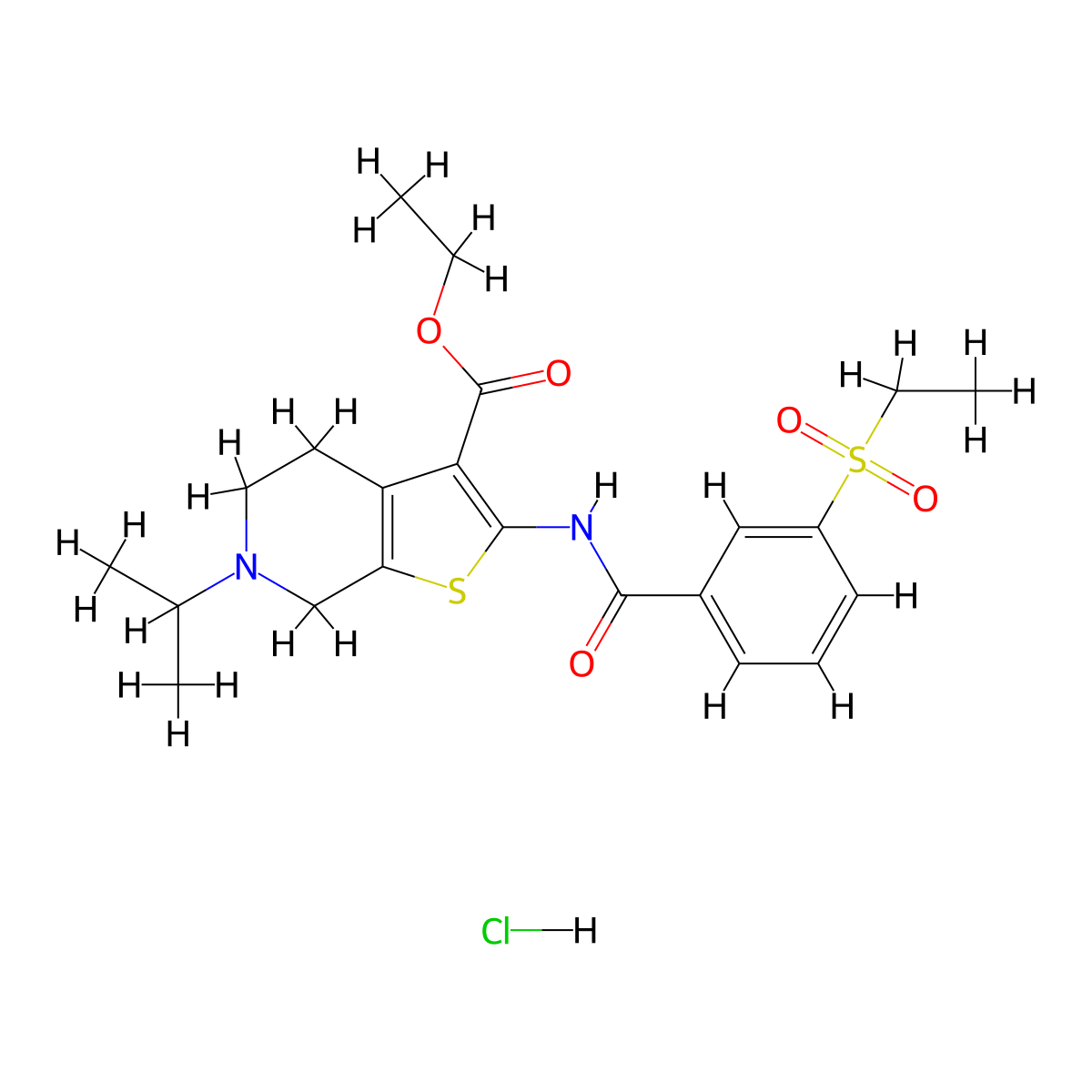 Ethyl 2-(3-(ethylsulfonyl)benzamido)-6-isopropyl-4,5,6,7-tetrahydrothieno[2,3-c]pyridine-3-carboxylate hydrochloride molecular structure, CAS 1216580-97-0