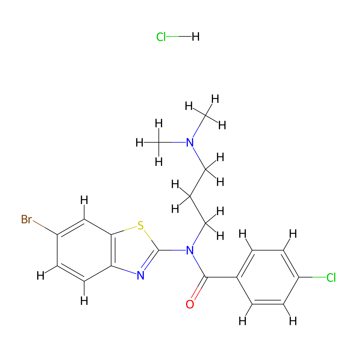 N-(6-bromobenzo[d]thiazol-2-yl)-4-chloro-N-(3-(dimethylamino)propyl)benzamide hydrochloride molecular structure, CAS 1216581-02-0