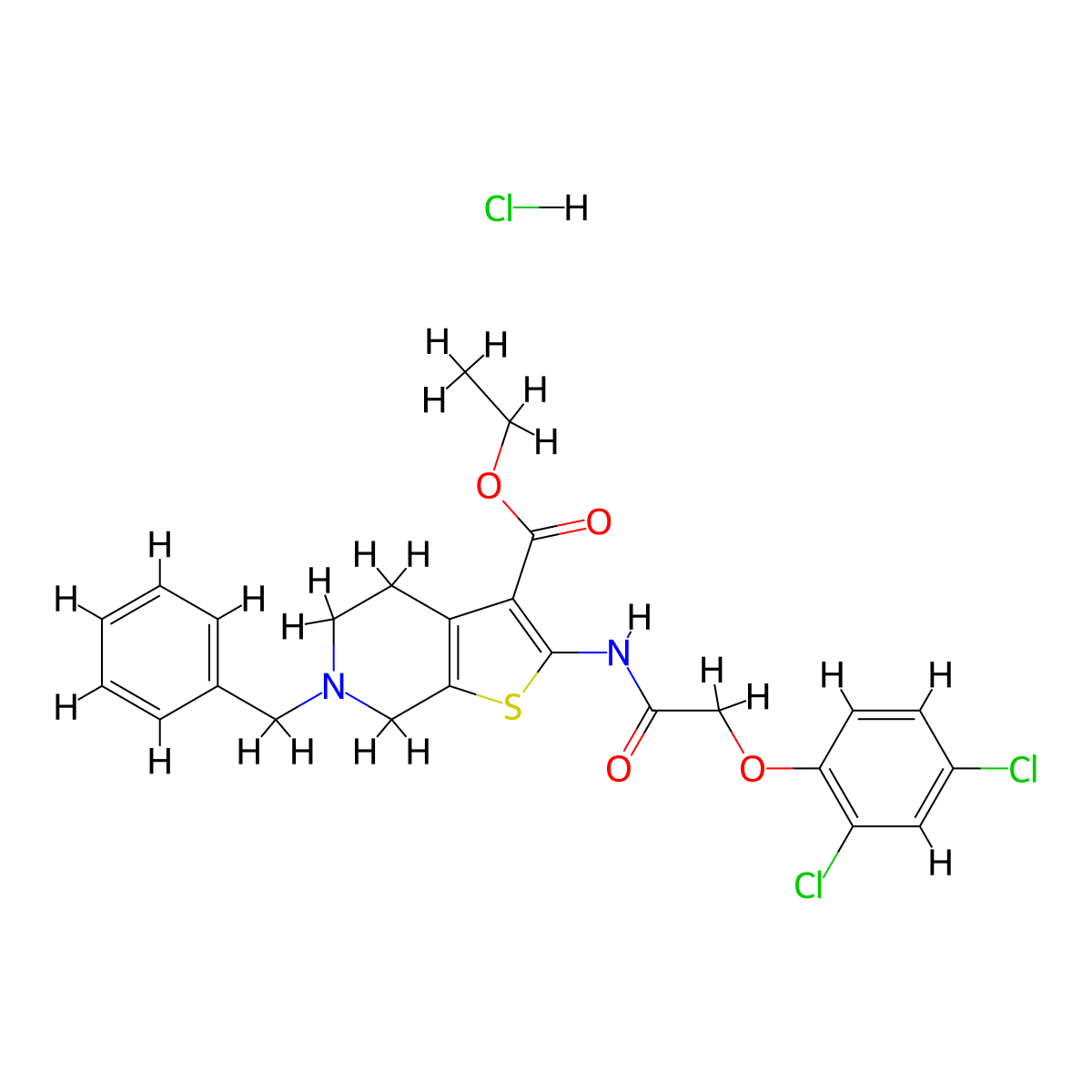 Ethyl 6-benzyl-2-(2-(2,4-dichlorophenoxy)acetamido)-4,5,6,7-tetrahydrothieno[2,3-c]pyridine-3-carboxylate hydrochloride molecular structure, CAS 1216585-15-7