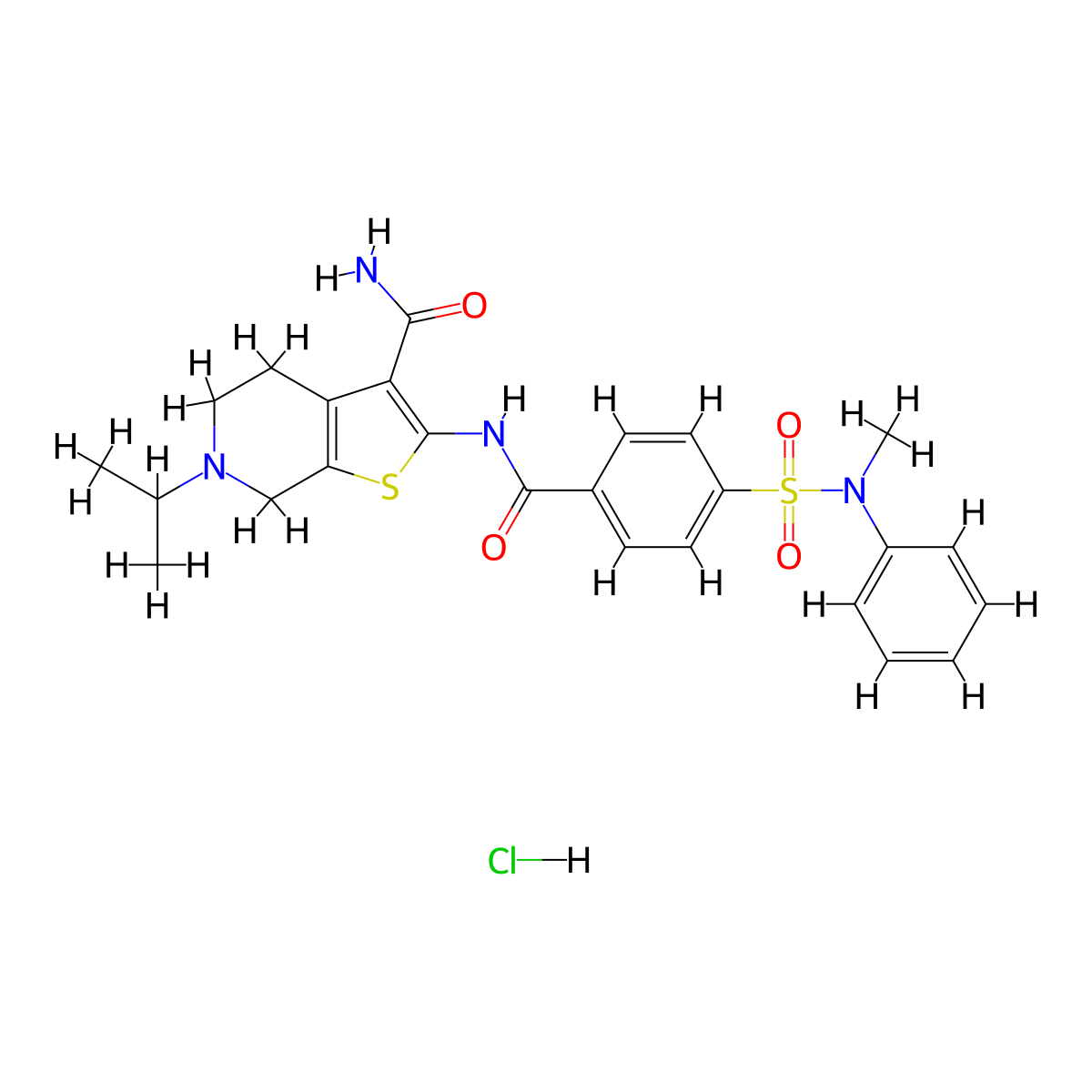 2-{4-[methyl(phenyl)sulfamoyl]benzamido}-6-(propan-2-yl)-4H,5H,6H,7H-thieno[2,3-c]pyridine-3-carboxamide hydrochloride molecular structure, CAS 1216585-54-4