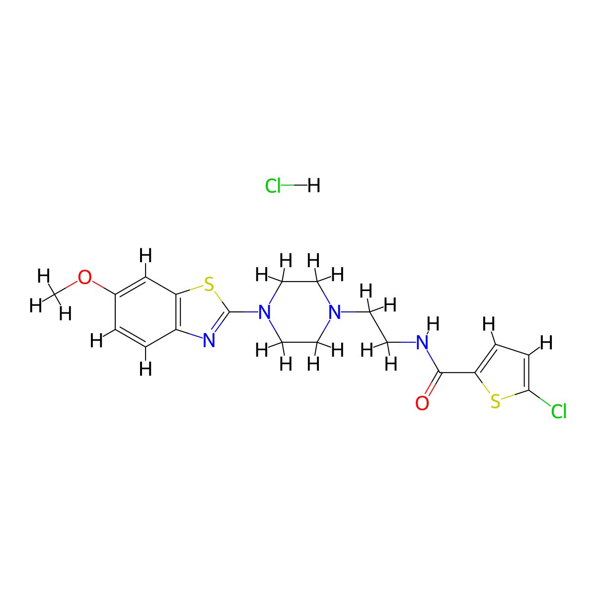 5-chloro-N-(2-(4-(6-methoxybenzo[d]thiazol-2-yl)piperazin-1-yl)ethyl)thiophene-2-carboxamide hydrochloride molecular structure, CAS 1216585-75-9