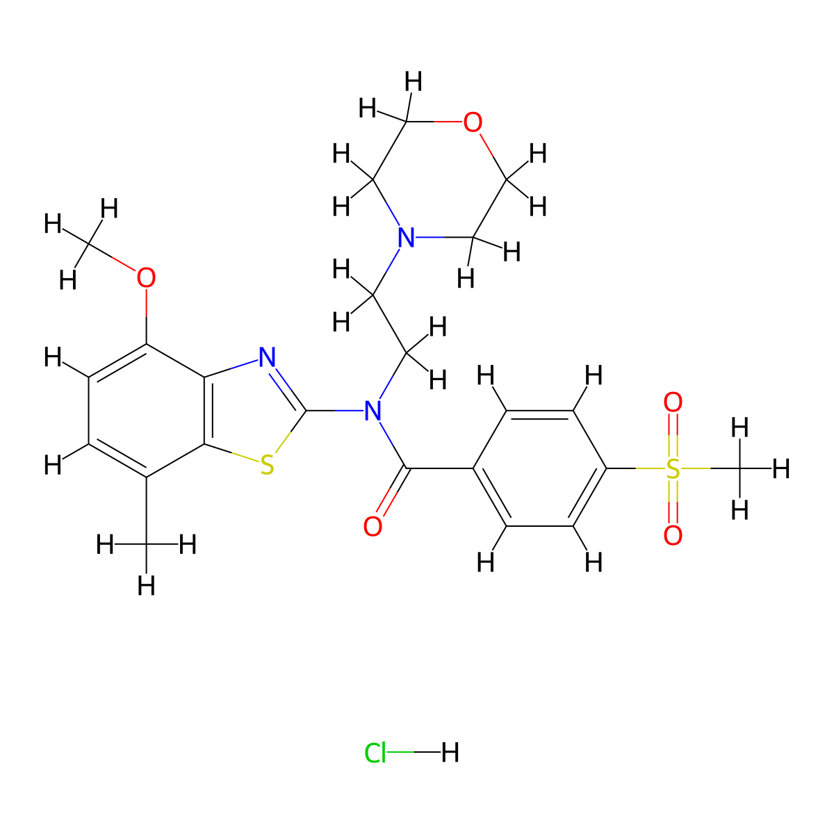 N-(4-methoxy-7-methylbenzo[d]thiazol-2-yl)-4-(methylsulfonyl)-N-(2-morpholinoethyl)benzamide hydrochloride molecular structure, CAS 1216586-08-1