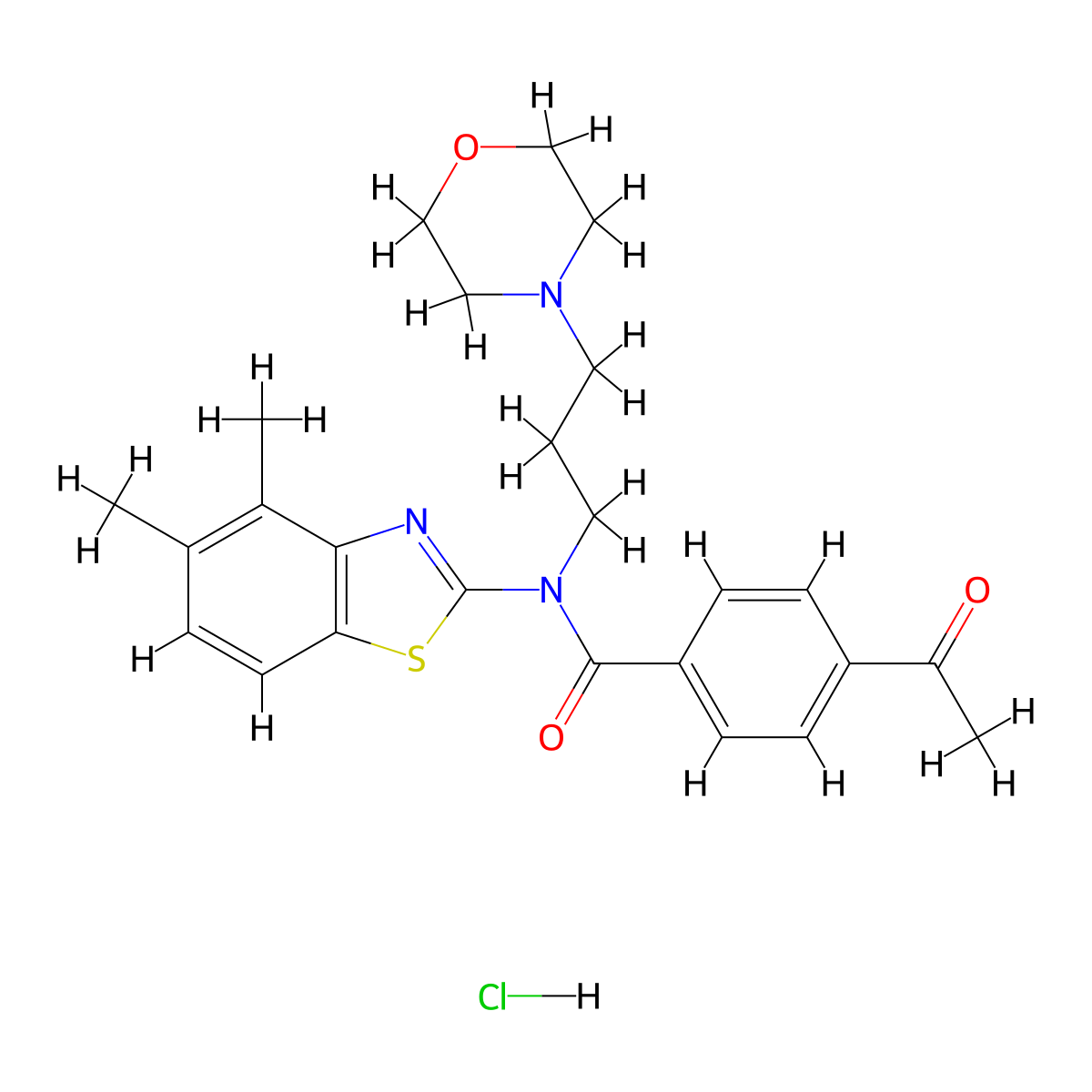 4-acetyl-N-(4,5-dimethylbenzo[d]thiazol-2-yl)-N-(3-morpholinopropyl)benzamide hydrochloride molecular structure, CAS 1216586-13-8