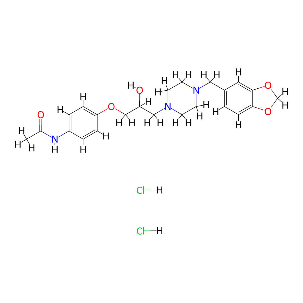 N-(4-(3-(4-(benzo[d][1,3]dioxol-5-ylmethyl)piperazin-1-yl)-2-hydroxypropoxy)phenyl)acetamide dihydrochloride molecular structure, CAS 1216586-78-5