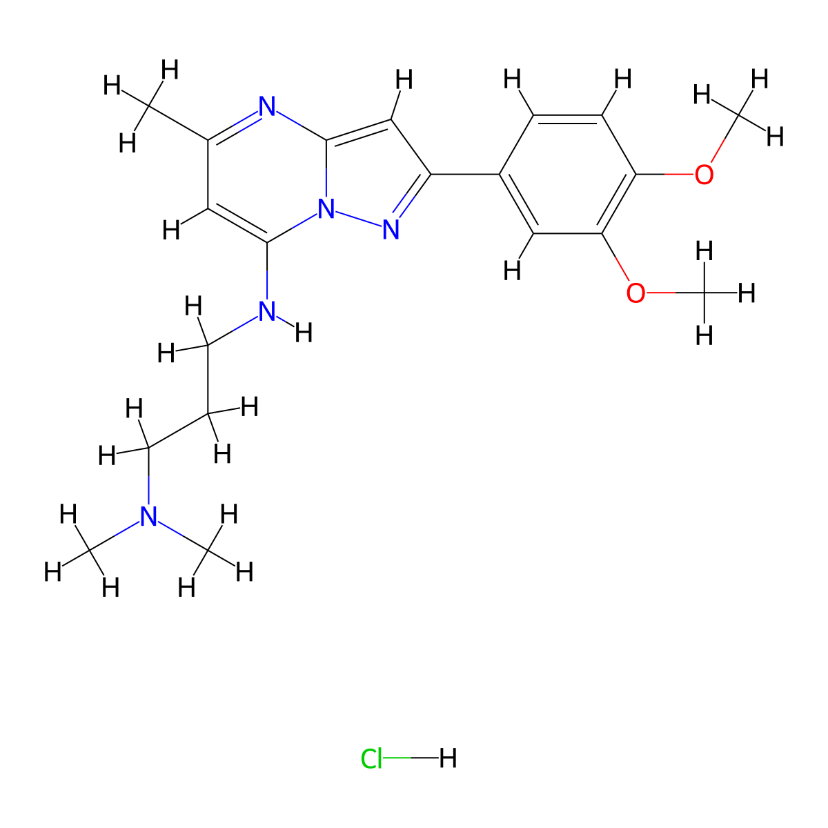 N1-(2-(3,4-dimethoxyphenyl)-5-methylpyrazolo[1,5-a]pyrimidin-7-yl)-N3,N3-dimethylpropane-1,3-diamine hydrochloride molecular structure, CAS 1216587-24-4