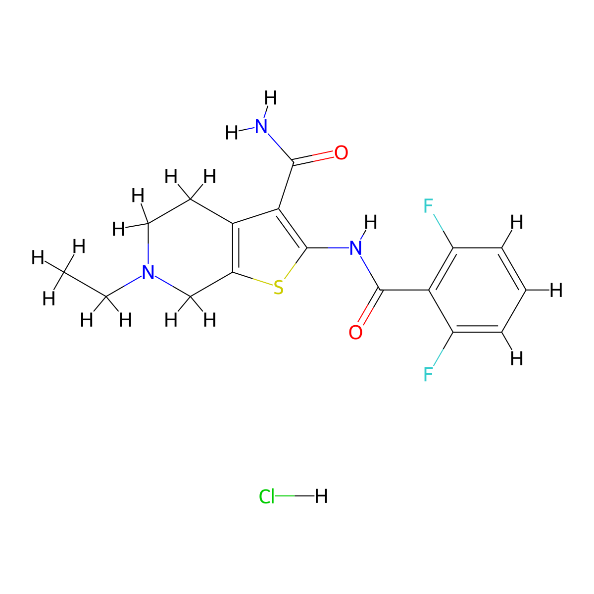 2-(2,6-Difluorobenzamido)-6-ethyl-4,5,6,7-tetrahydrothieno[2,3-c]pyridine-3-carboxamide hydrochloride molecular structure, CAS 1216587-45-9
