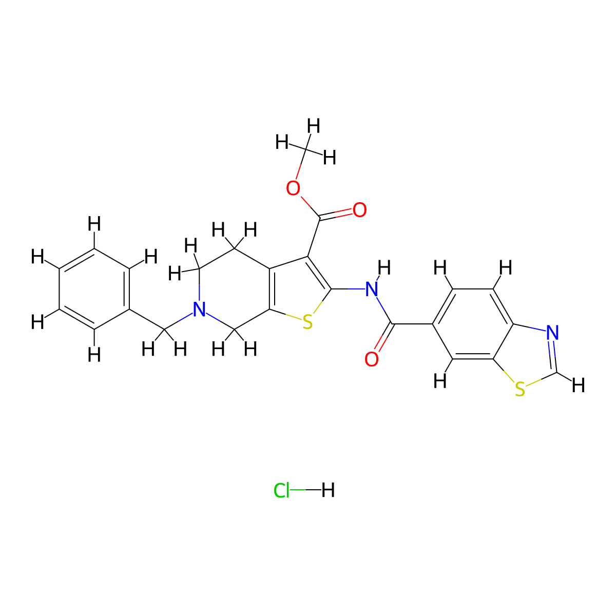 Methyl 2-(benzo[d]thiazole-6-carboxamido)-6-benzyl-4,5,6,7-tetrahydrothieno[2,3-c]pyridine-3-carboxylate hydrochloride molecular structure, CAS 1216588-13-4