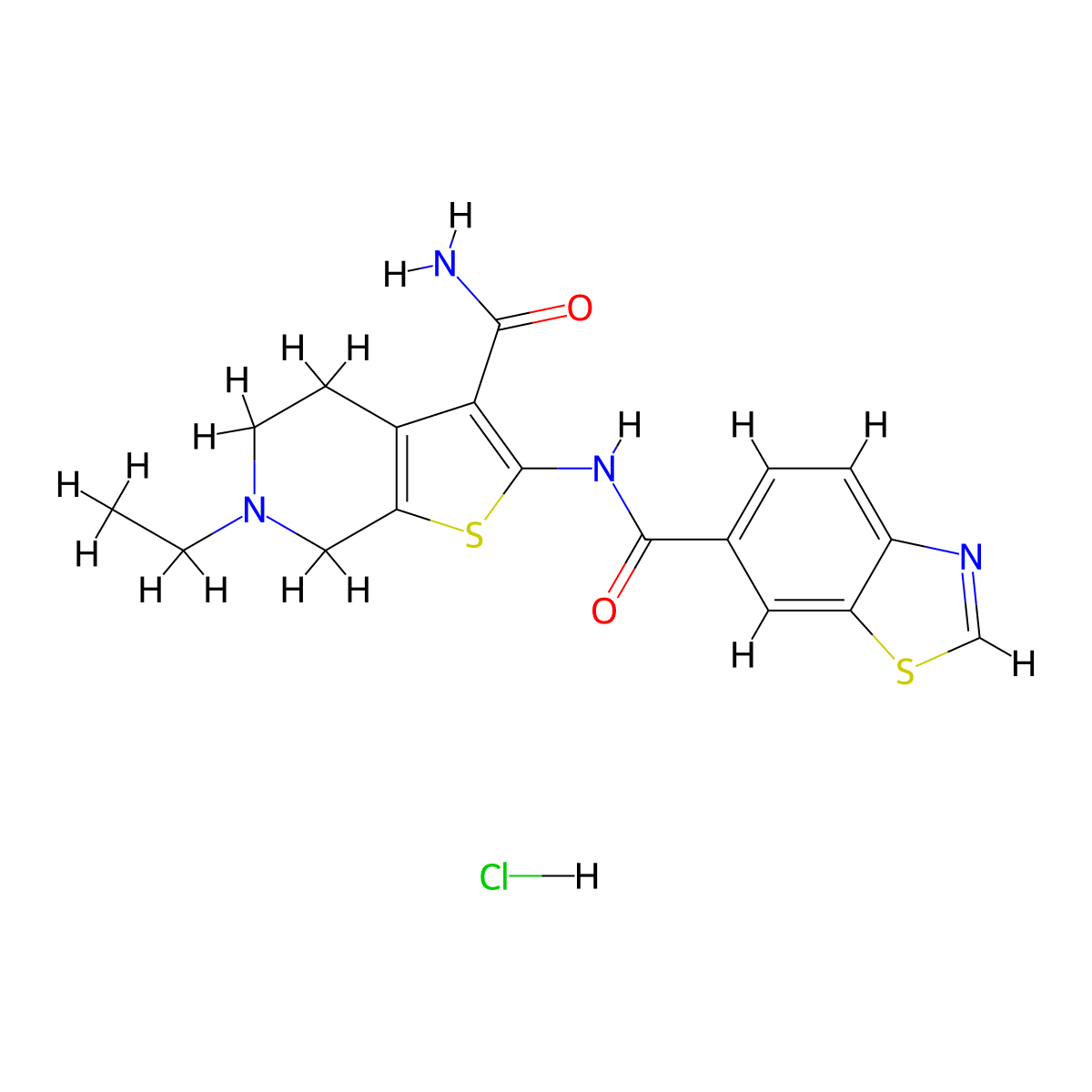 N-(3-carbamoyl-6-ethyl-4,5,6,7-tetrahydrothieno[2,3-c]pyridin-2-yl)benzo[d]thiazole-6-carboxamide hydrochloride molecular structure, CAS 1216588-36-1