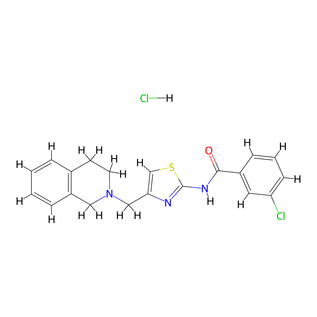 3-chloro-N-(4-((3,4-dihydroisoquinolin-2(1H)-yl)methyl)thiazol-2-yl)benzamide hydrochloride molecular structure, CAS 1216588-56-5