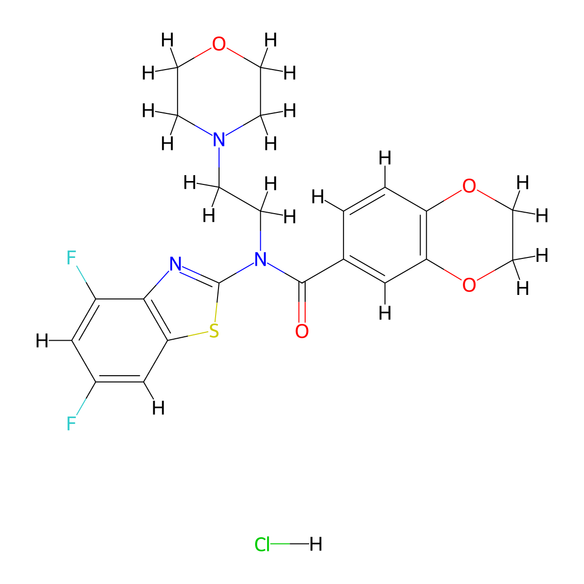 N-(4,6-difluorobenzo[d]thiazol-2-yl)-N-(2-morpholinoethyl)-2,3-dihydrobenzo[b][1,4]dioxine-6-carboxamide hydrochloride molecular structure, CAS 1216588-61-2
