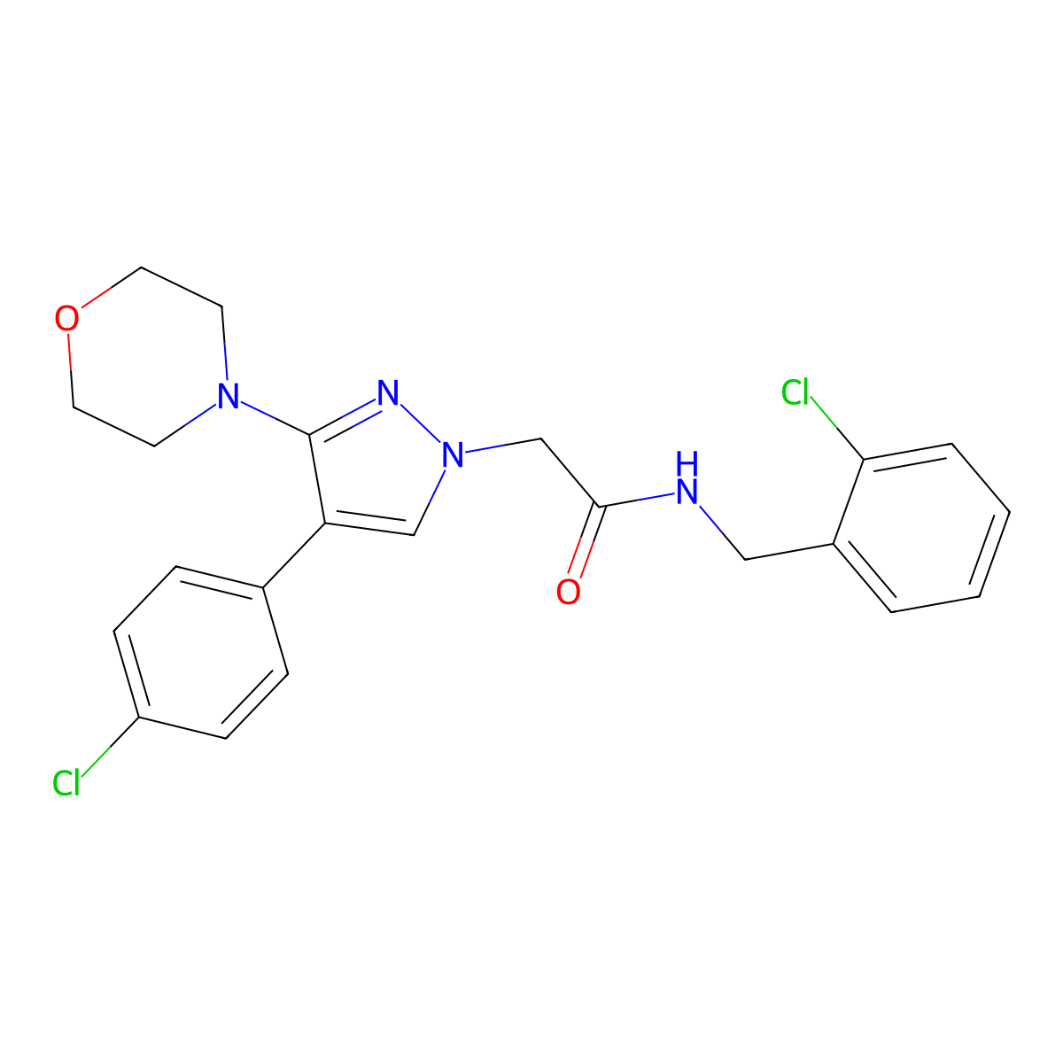 2-[4-(4-chlorophenyl)-3-(morpholin-4-yl)-1H-pyrazol-1-yl]-N-[(2-chlorophenyl)methyl]acetamide molecular structure, CAS 1216589-35-3