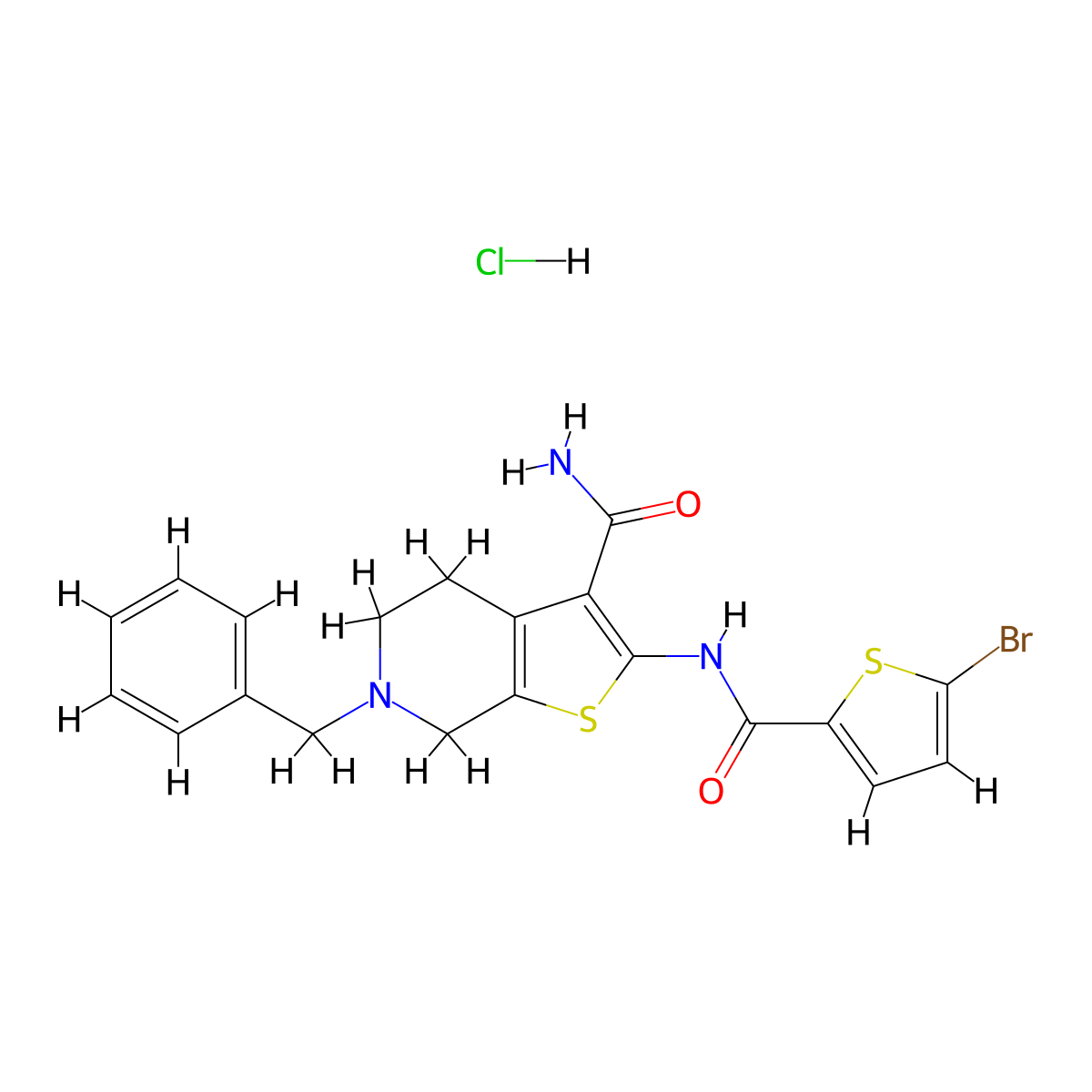6-Benzyl-2-(5-bromothiophene-2-carboxamido)-4,5,6,7-tetrahydrothieno[2,3-c]pyridine-3-carboxamide hydrochloride molecular structure, CAS 1216590-51-0