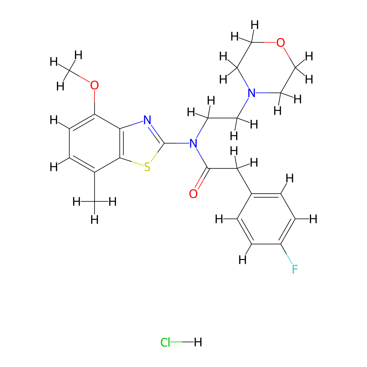 2-(4-fluorophenyl)-N-(4-methoxy-7-methylbenzo[d]thiazol-2-yl)-N-(2-morpholinoethyl)acetamide hydrochloride molecular structure, CAS 1216590-93-0