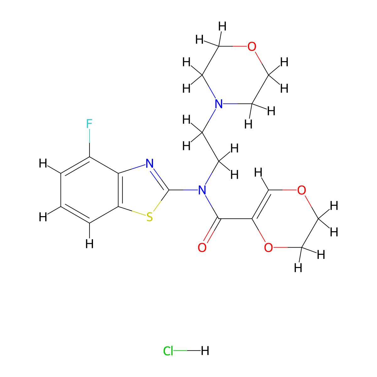 N-(4-fluorobenzo[d]thiazol-2-yl)-N-(2-morpholinoethyl)-5,6-dihydro-1,4-dioxine-2-carboxamide hydrochloride molecular structure, CAS 1216590-95-2