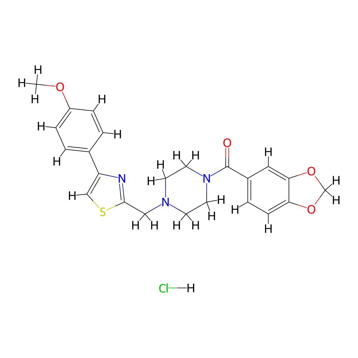 Benzo[d][1,3]dioxol-5-yl(4-((4-(4-methoxyphenyl)thiazol-2-yl)methyl)piperazin-1-yl)methanone hydrochloride molecular structure, CAS 1216591-14-8