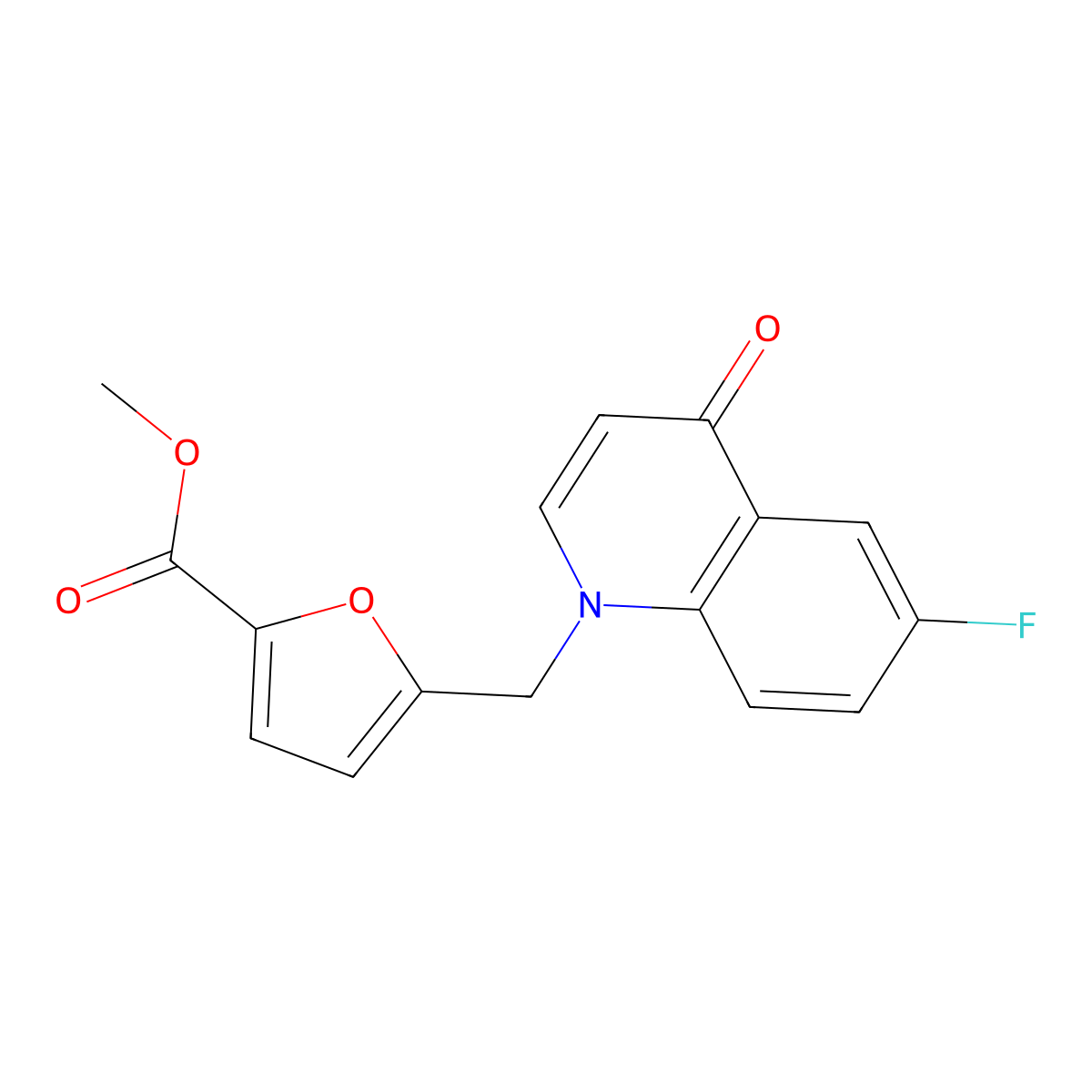 Methyl 5-((6-fluoro-4-oxoquinolin-1(4H)-yl)methyl)furan-2-carboxylate molecular structure, CAS 1216591-71-7