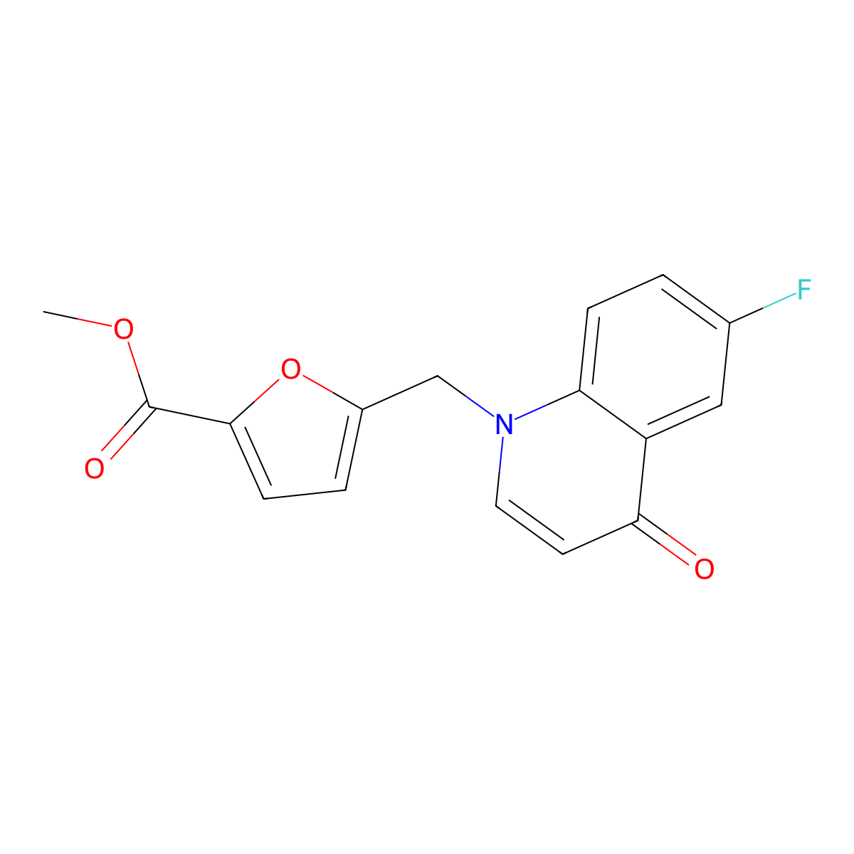 Methyl 5-((6-fluoro-4-oxoquinolin-1(4H)-yl)methyl)furan-2-carboxylate molecular structure, CAS 1216591-71-7