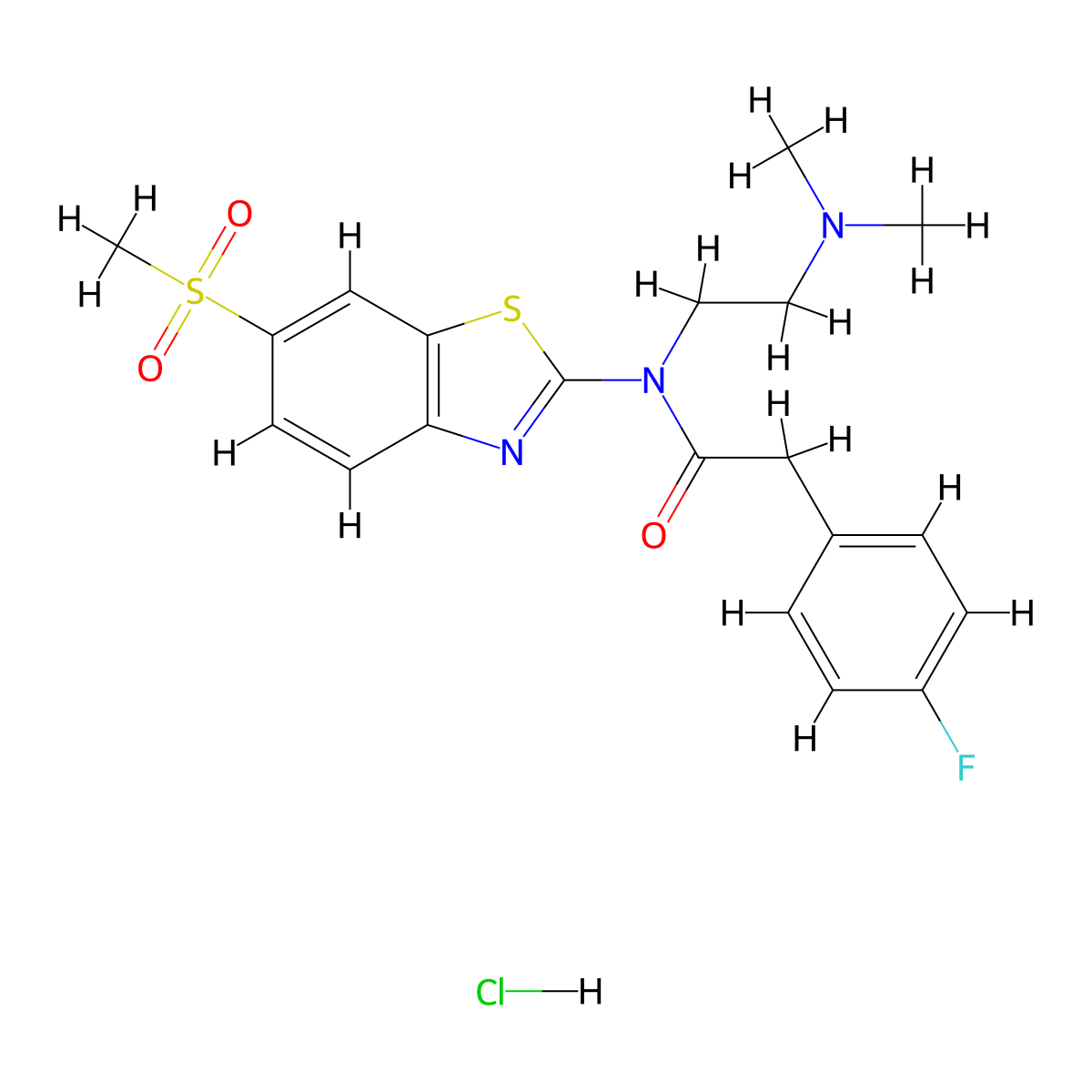 N-(2-(dimethylamino)ethyl)-2-(4-fluorophenyl)-N-(6-(methylsulfonyl)benzo[d]thiazol-2-yl)acetamide hydrochloride molecular structure, CAS 1216593-78-0