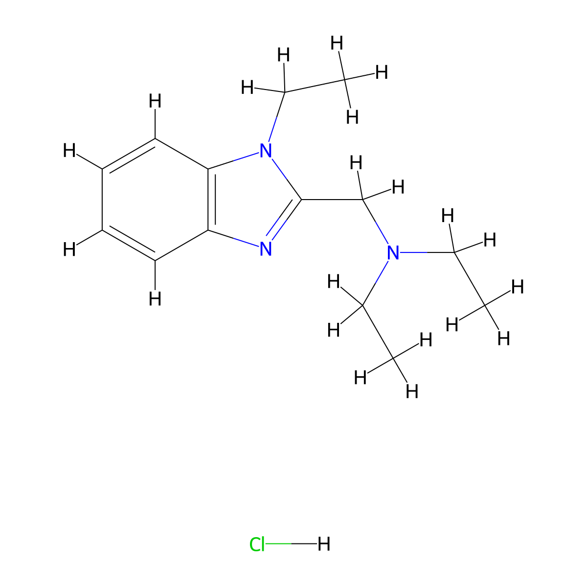 N-ethyl-N-((1-ethyl-1H-benzo[d]imidazol-2-yl)methyl)ethanamine hydrochloride molecular structure, CAS 1216594-92-1