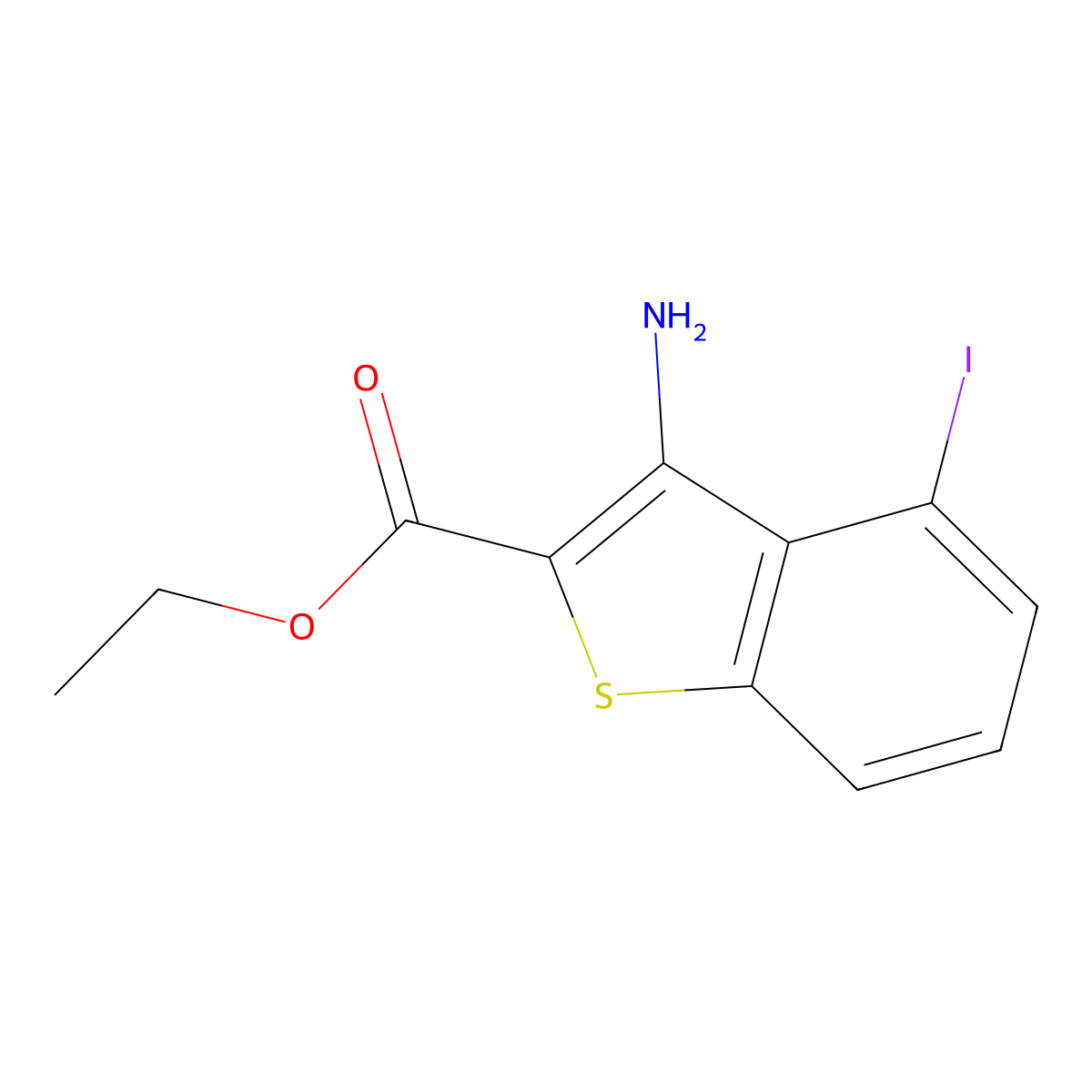 Ethyl 3-Amino-4-iodo-1-benzothiophene-2-carboxylate molecular structure, CAS 1216596-20-1