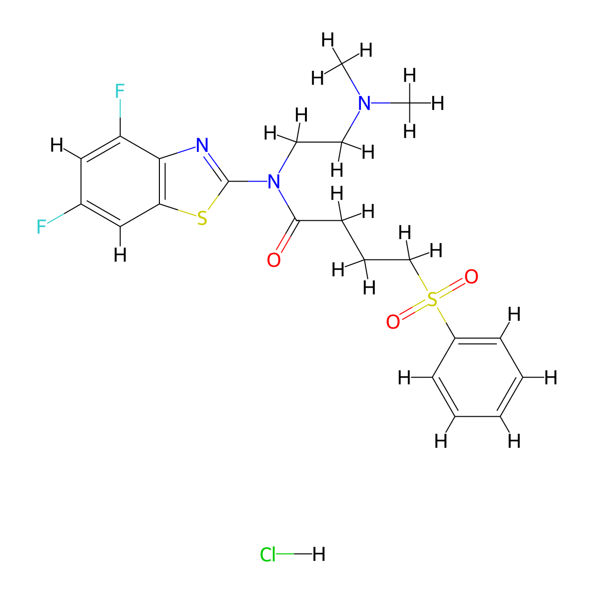 N-(4,6-difluorobenzo[d]thiazol-2-yl)-N-(2-(dimethylamino)ethyl)-4-(phenylsulfonyl)butanamide hydrochloride molecular structure, CAS 1216596-97-2