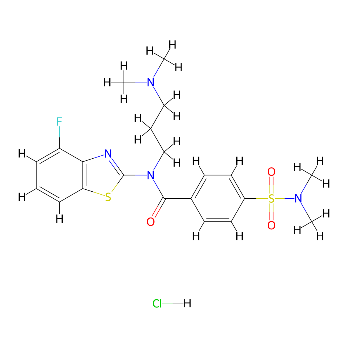 N-(3-(dimethylamino)propyl)-4-(N,N-dimethylsulfamoyl)-N-(4-fluorobenzo[d]thiazol-2-yl)benzamide hydrochloride molecular structure, CAS 1216598-55-8