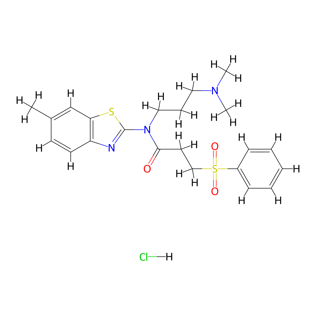 N-(3-(dimethylamino)propyl)-N-(6-methylbenzo[d]thiazol-2-yl)-3-(phenylsulfonyl)propanamide hydrochloride molecular structure, CAS 1216598-91-2