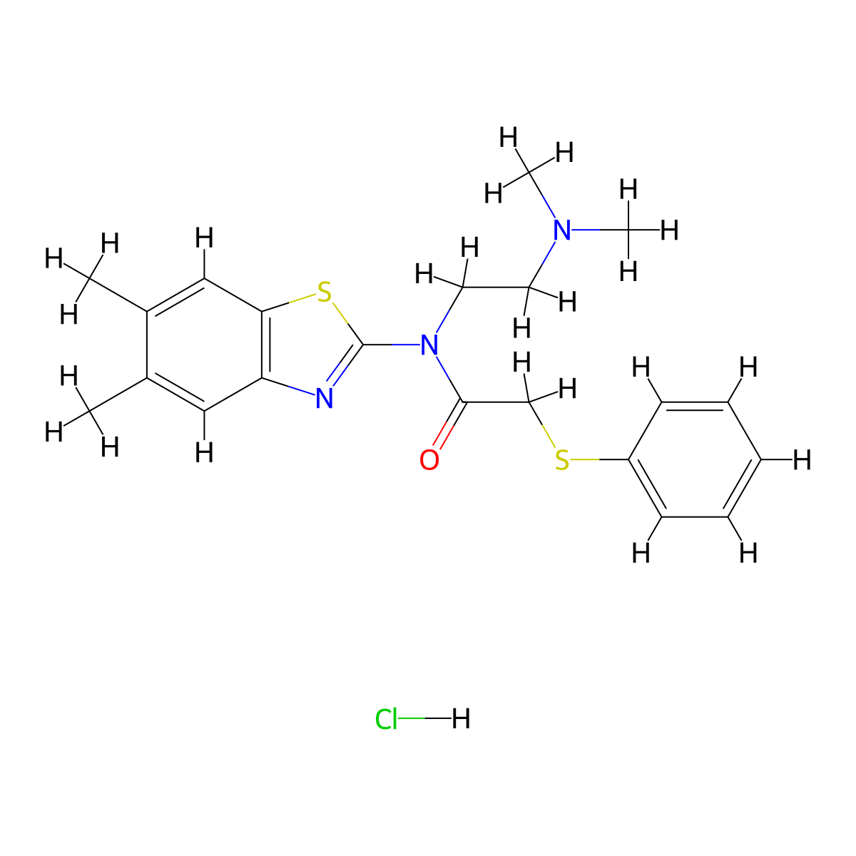 N-(2-(dimethylamino)ethyl)-N-(5,6-dimethylbenzo[d]thiazol-2-yl)-2-(phenylthio)acetamide hydrochloride molecular structure, CAS 1216599-11-9