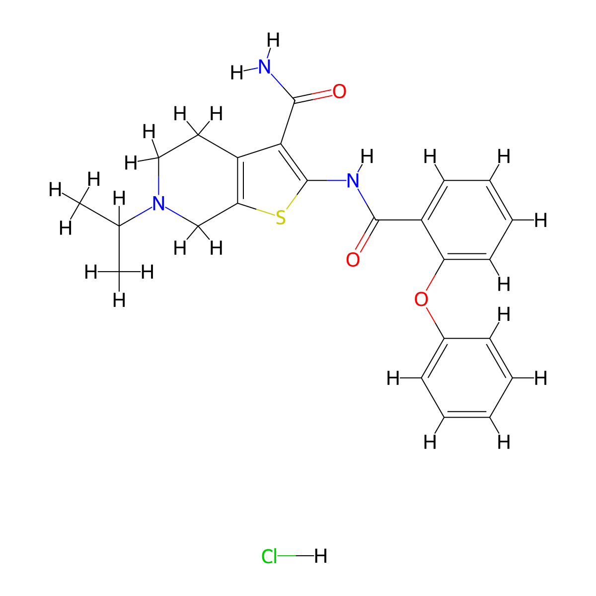 6-Isopropyl-2-(2-phenoxybenzamido)-4,5,6,7-tetrahydrothieno[2,3-c]pyridine-3-carboxamide hydrochloride molecular structure, CAS 1216599-95-9